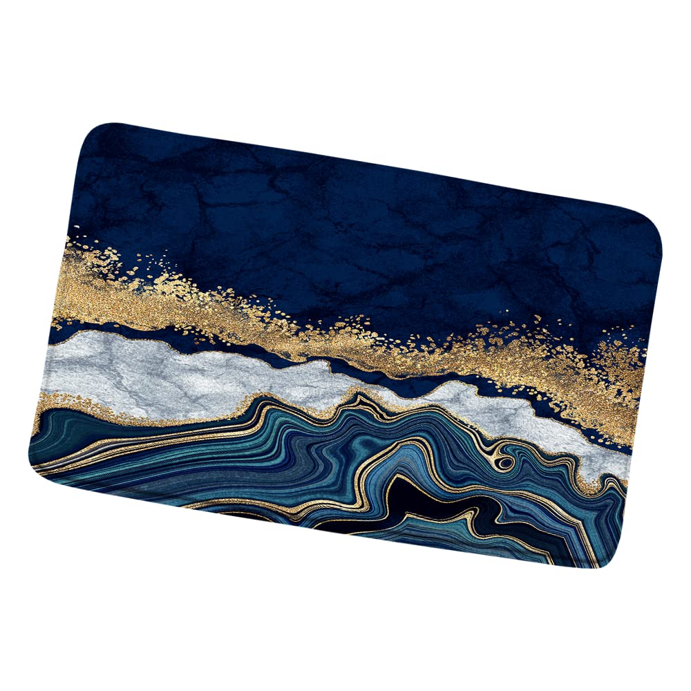 Navy Blue Marble Bath Mat 17.8x29.5 Inch
