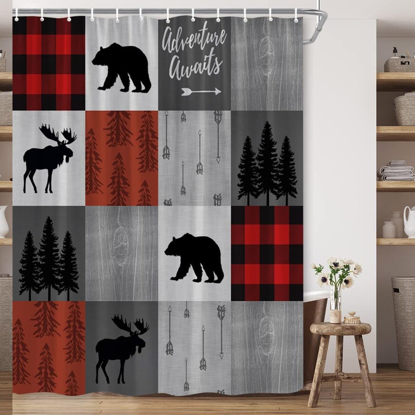 Rustic Bear Wildlife Shower Curtain 70x70 Inches