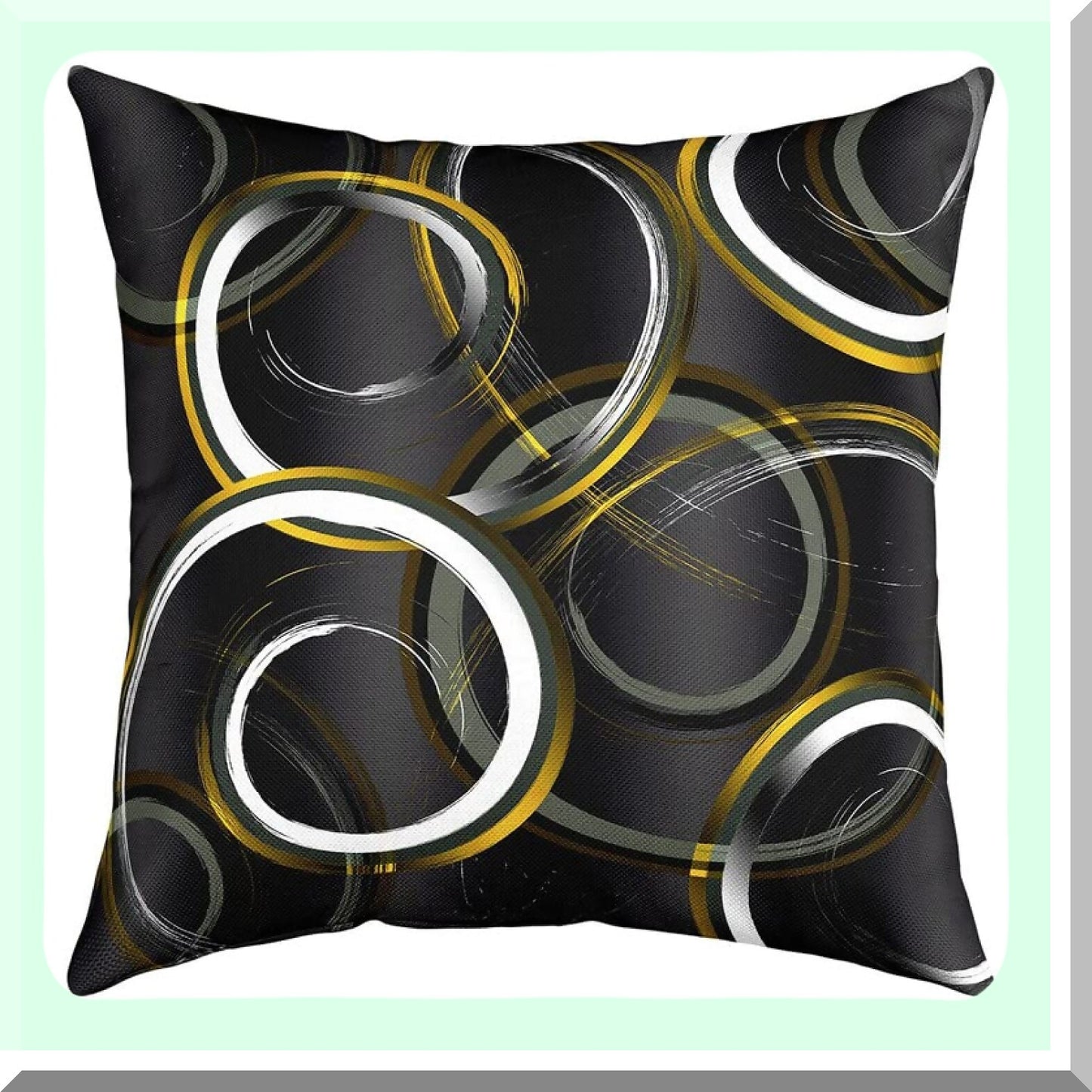 Geometric Circle Decor Pillow - Modern Abstract Art Yellow White Black Cushion Cover for Couch Sofa Bed - 18x18 inch - Inserts Not Included