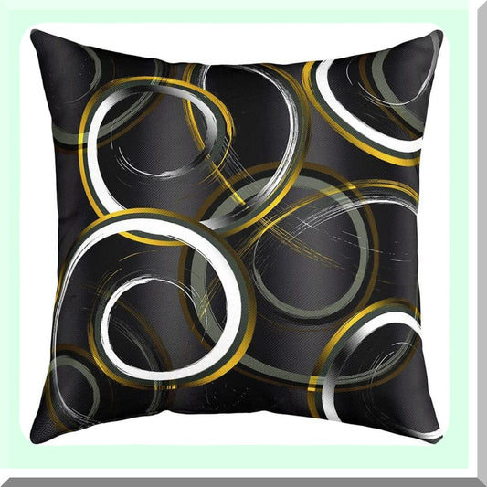 Geometric Circle Decor Pillow - Modern Abstract Art Yellow White Black Cushion Cover for Couch Sofa Bed - 18x18 inch - Inserts Not Included