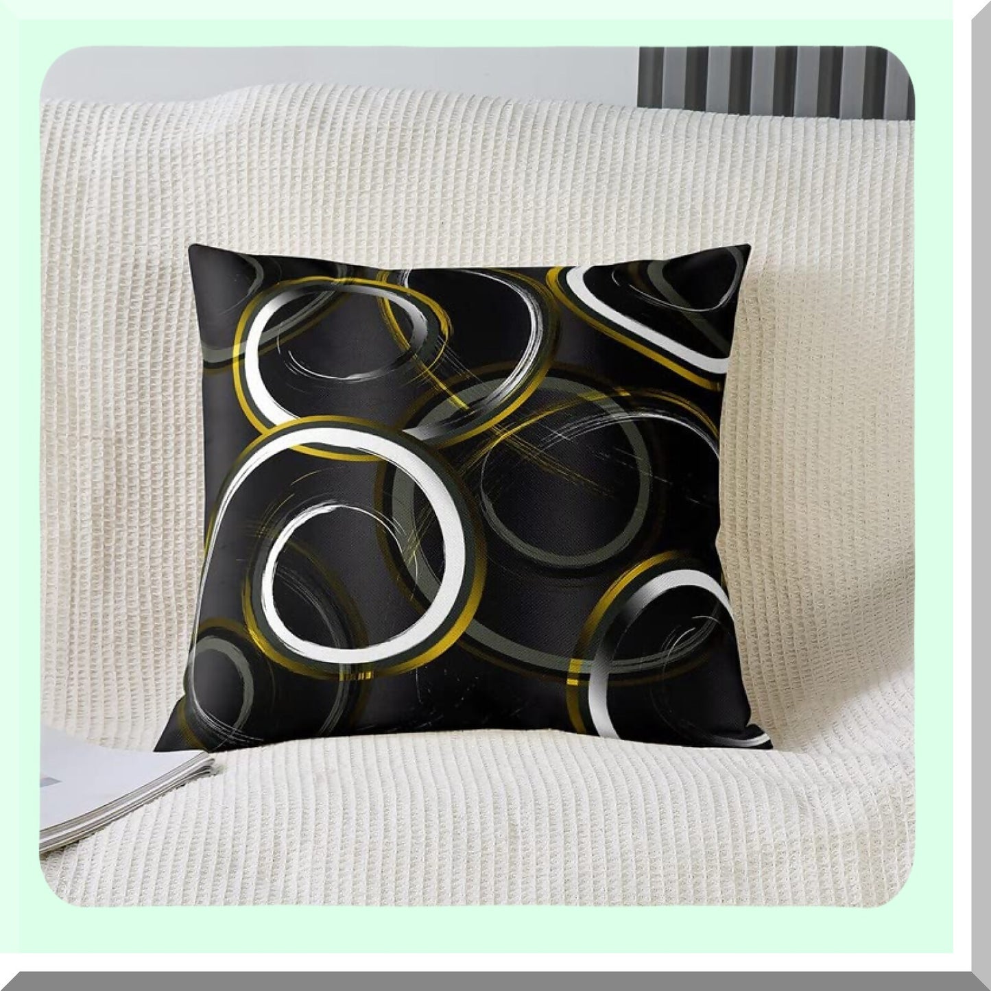 Geometric Circle Decor Pillow - Modern Abstract Art Yellow White Black Cushion Cover for Couch Sofa Bed - 18x18 inch - Inserts Not Included