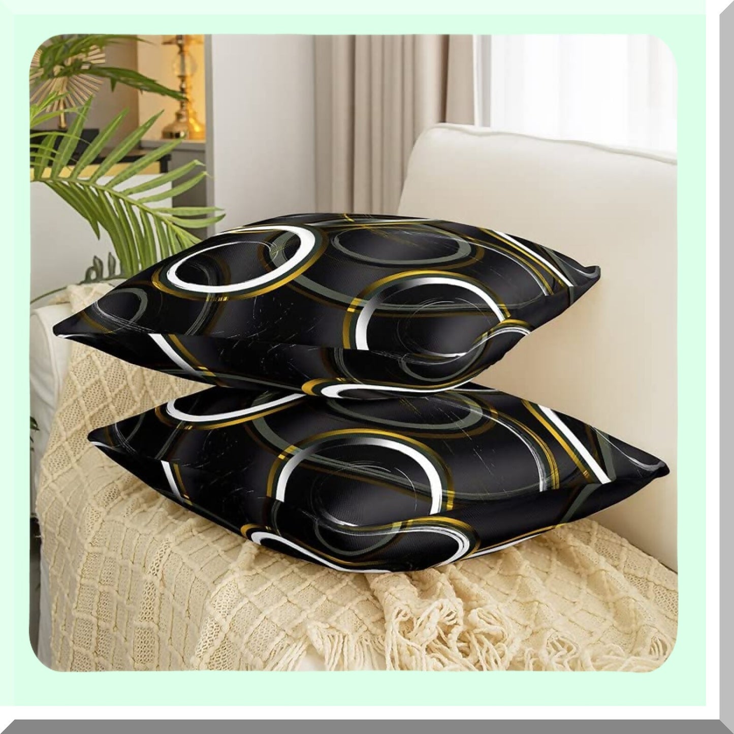 Geometric Circle Decor Pillow - Modern Abstract Art Yellow White Black Cushion Cover for Couch Sofa Bed - 18x18 inch - Inserts Not Included