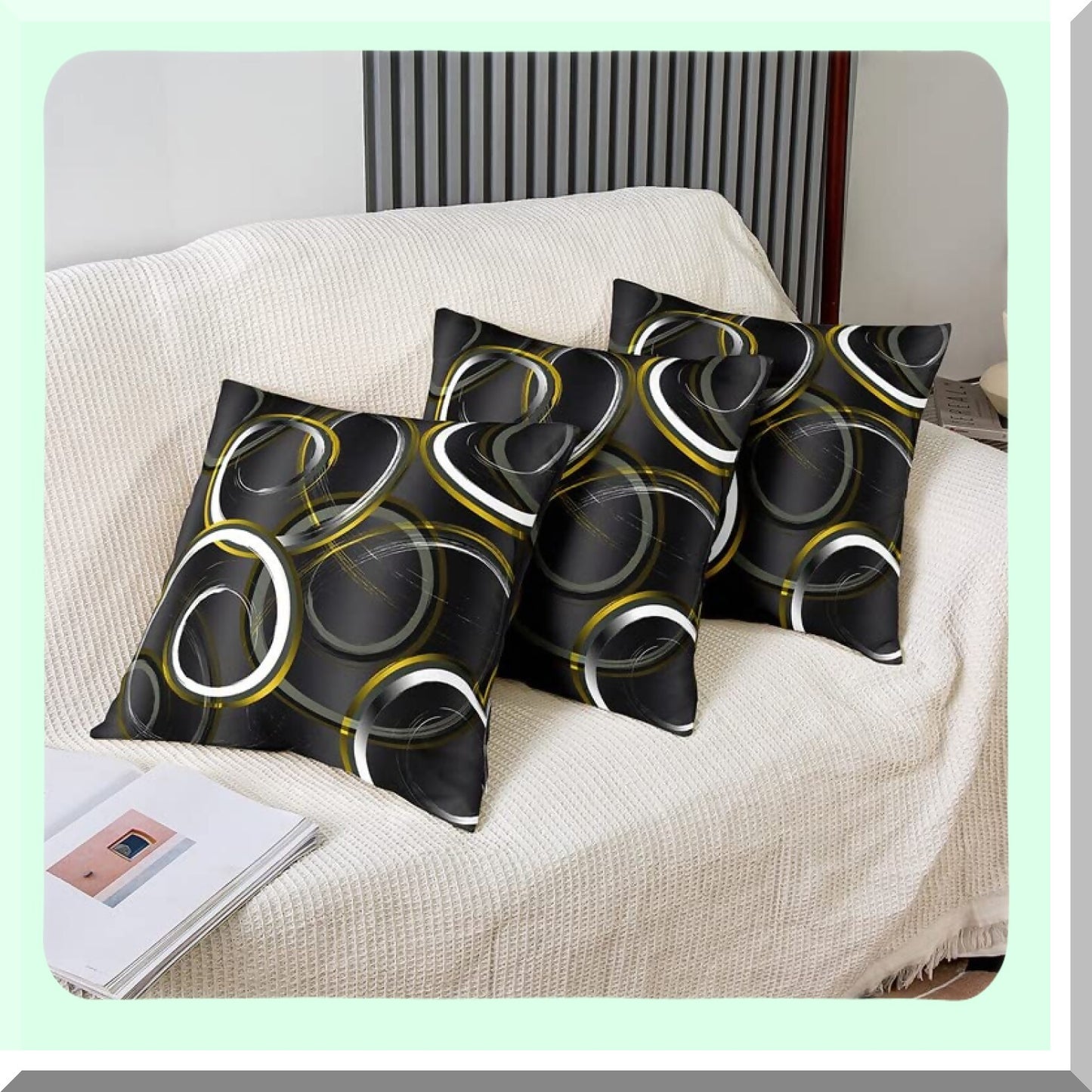 Geometric Circle Decor Pillow - Modern Abstract Art Yellow White Black Cushion Cover for Couch Sofa Bed - 18x18 inch - Inserts Not Included