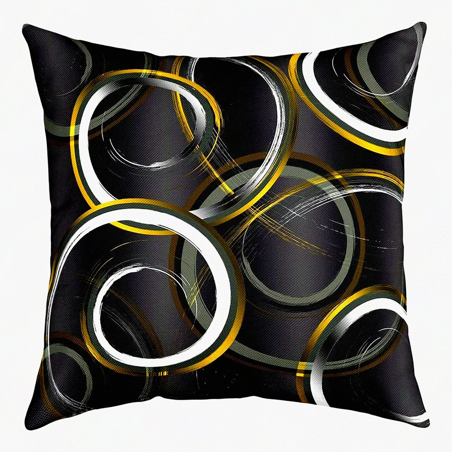 Geometric Circle Decor Pillow - Modern Abstract Art Yellow White Black Cushion Cover for Couch Sofa Bed - 18x18 inch - Inserts Not Included