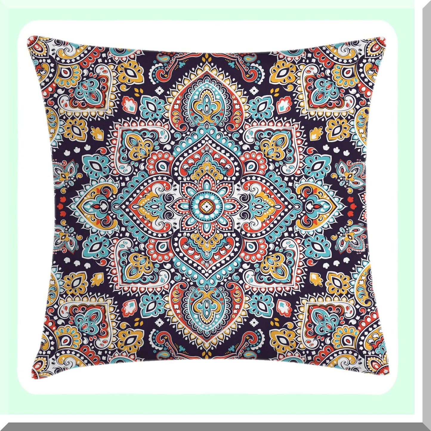 Bohemian Vintage Oriental Cushion Cover - Ethnic Square Pillow Case with Traditional Art Motif in Navy Teal, 28" X 28"