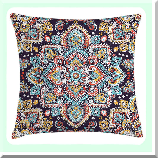 Bohemian Vintage Oriental Cushion Cover - Ethnic Square Pillow Case with Traditional Art Motif in Navy Teal, 28" X 28"