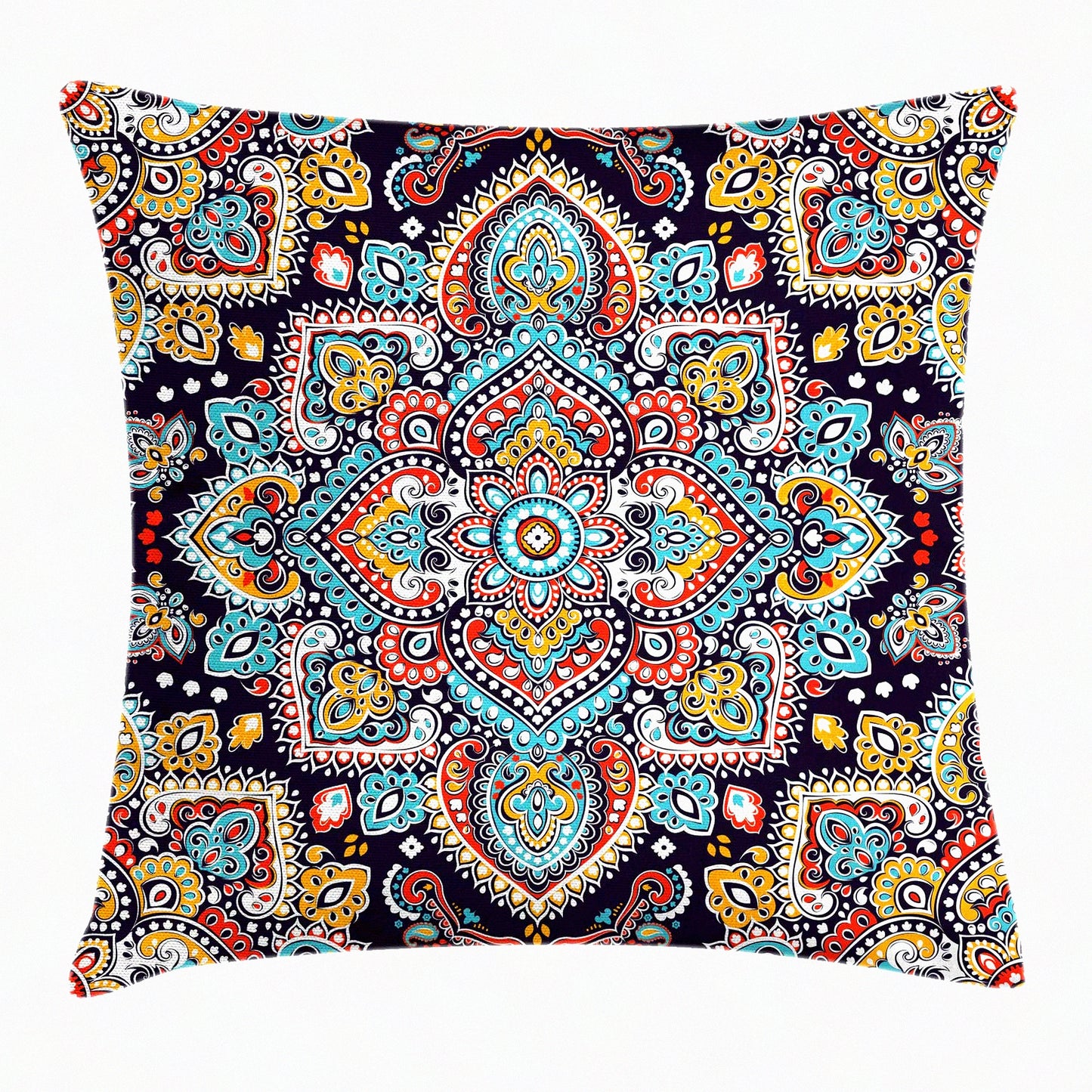 Bohemian Vintage Oriental Cushion Cover - Ethnic Square Pillow Case with Traditional Art Motif in Navy Teal, 28" X 28"