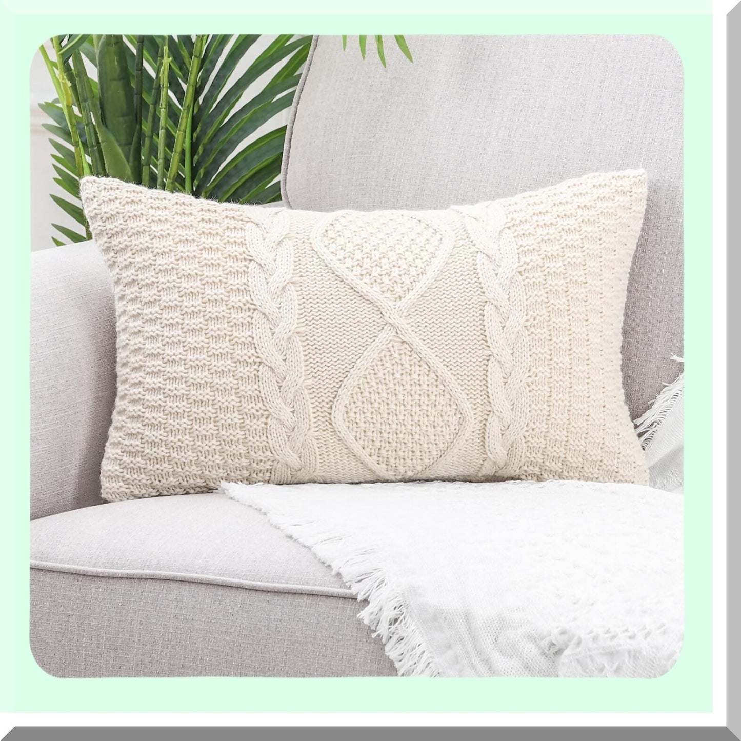 CozyKnit Beige Lumbar Pillow Covers - Soft & Luxury Modern Decorative Cushion Cases for Couch, Sofa & Bed - Outdoor Indoor Throw Pillowcases 12x20"