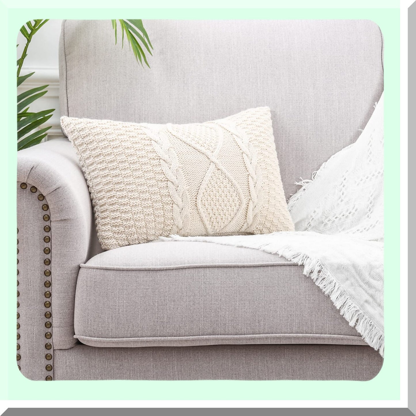 CozyKnit Beige Lumbar Pillow Covers - Soft & Luxury Modern Decorative Cushion Cases for Couch, Sofa & Bed - Outdoor Indoor Throw Pillowcases 12x20"