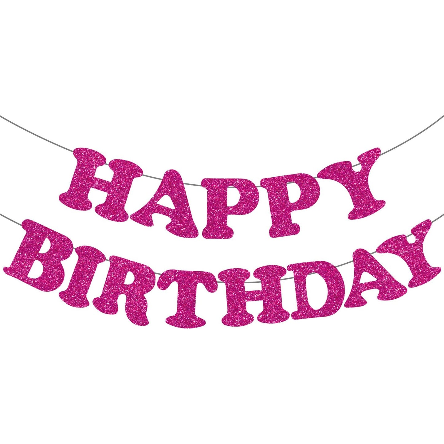 Hot Pink Glitter Happy Birthday Banner for Party Decoration