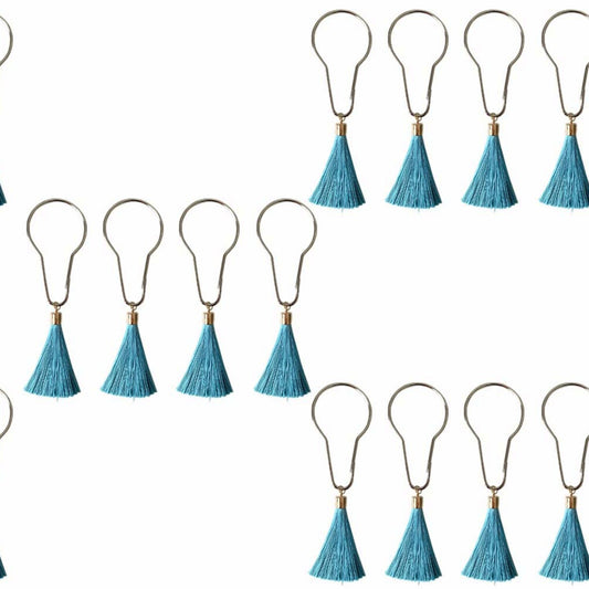 Blue Metal Shower Curtain Hooks, 12 Pieces