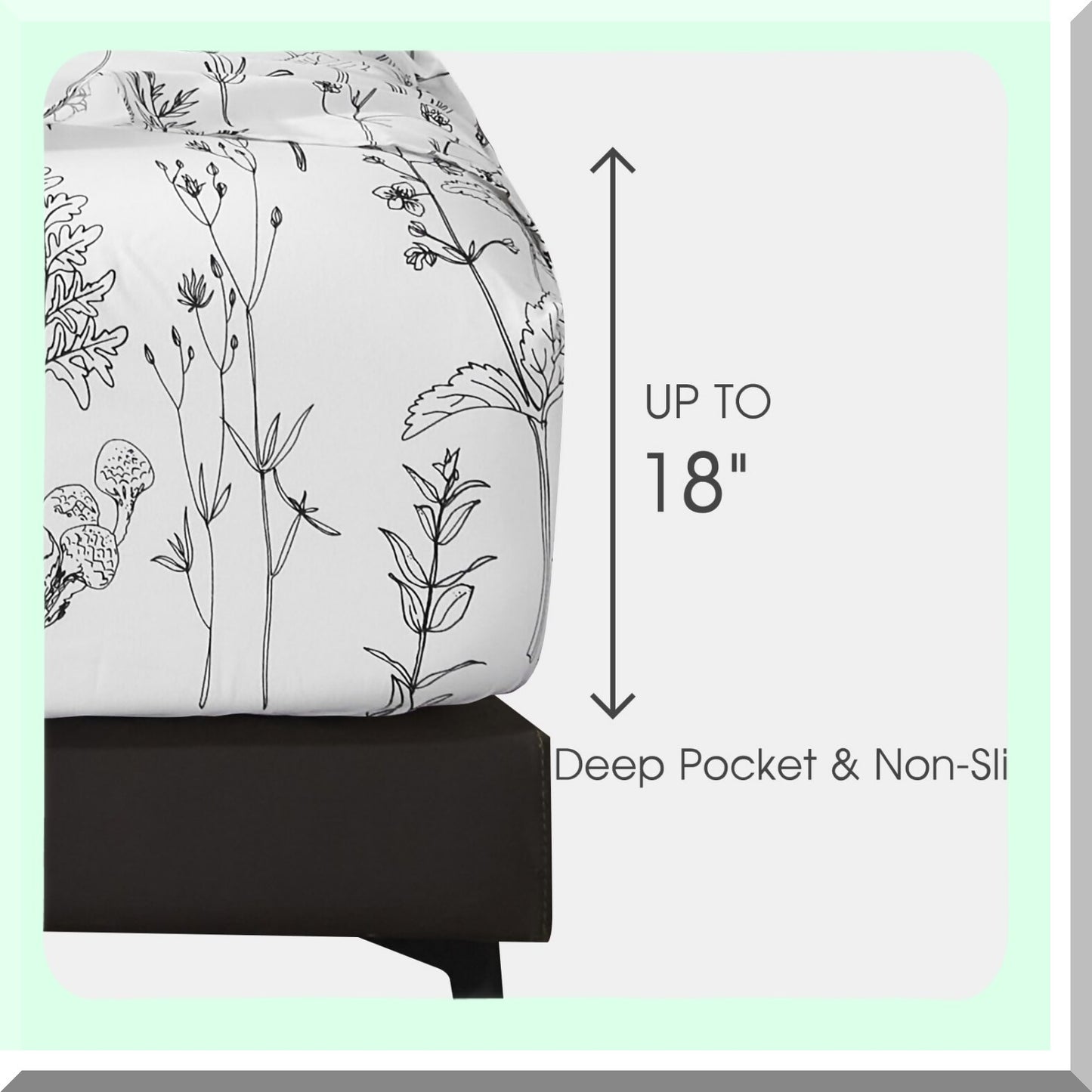 California Floral Leaf Sheet Set - 1800 Thread Count Deep Pocket Sheets for up to 18 Inch Mattress - Soft Breathable Bedding - Oeko-Tex Certified - Black and White Botanical Print
