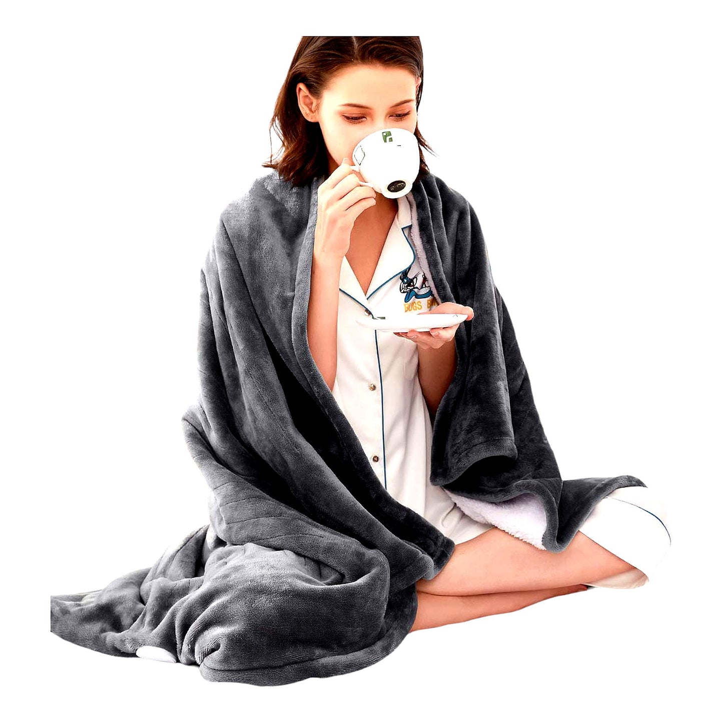 CozyWarm Electric Heated Throw - Soft Flannel & Sherpa, 3 Heat Levels, 4hr Auto Off, Machine Washable, ETL Certified, Perfect for Home & Office, 50x60 Inch, Grey