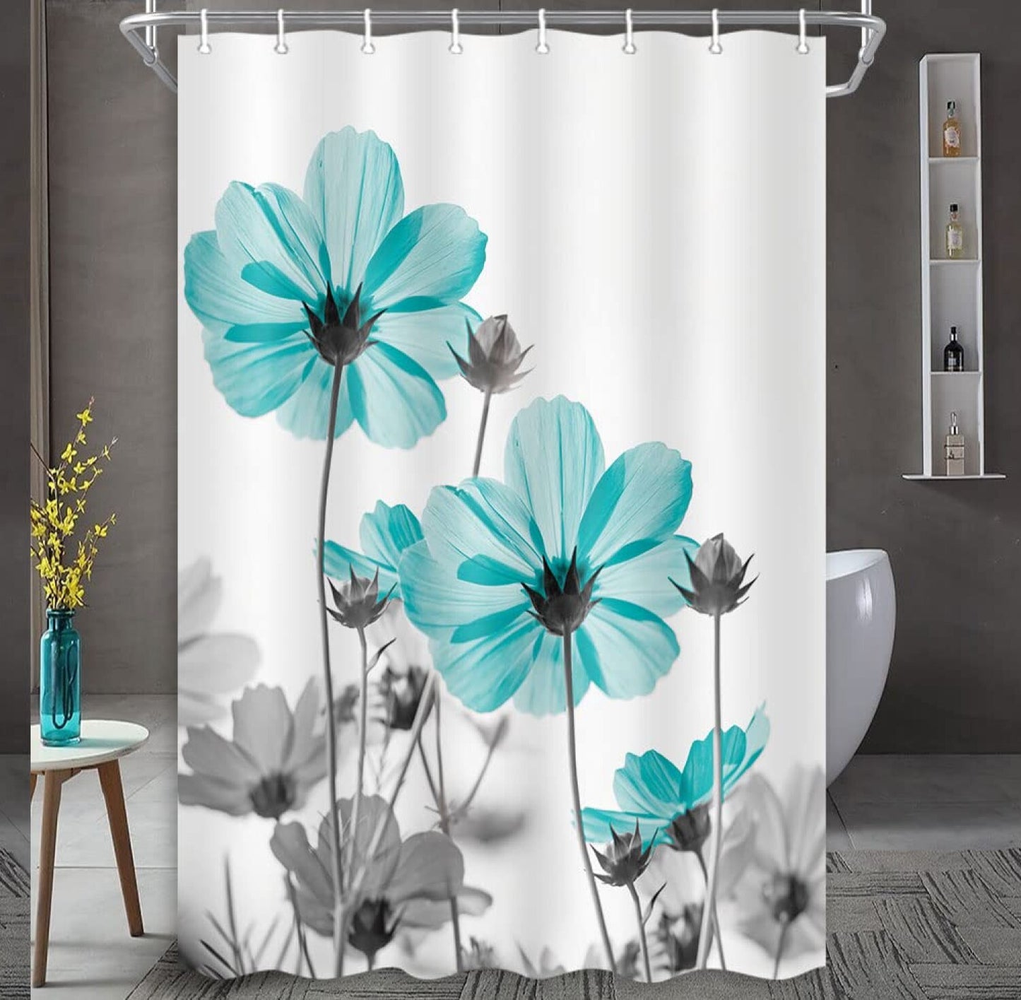Floral Shower Curtain 48x72 Teal Gray