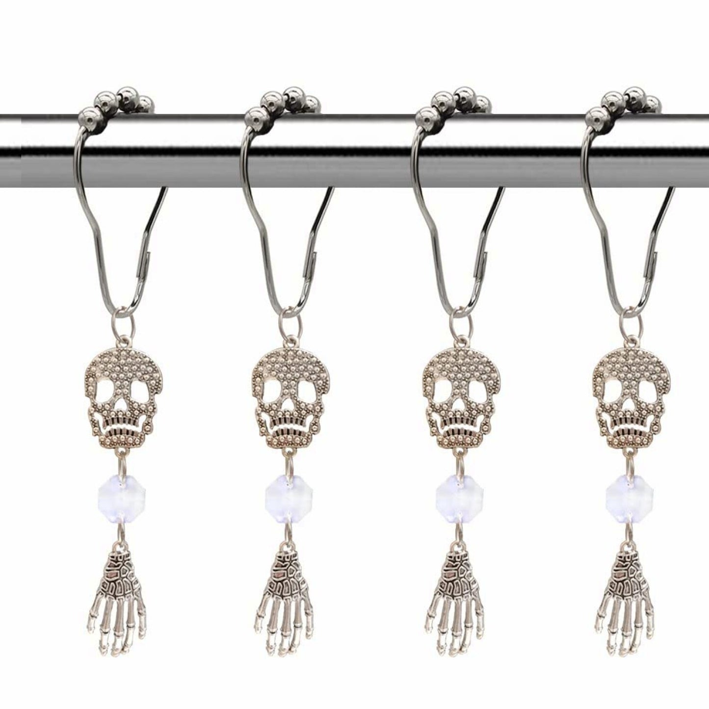 Set of 12 Silver Skull Shower Curtain Hooks