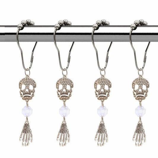 Set of 12 Silver Skull Shower Curtain Hooks