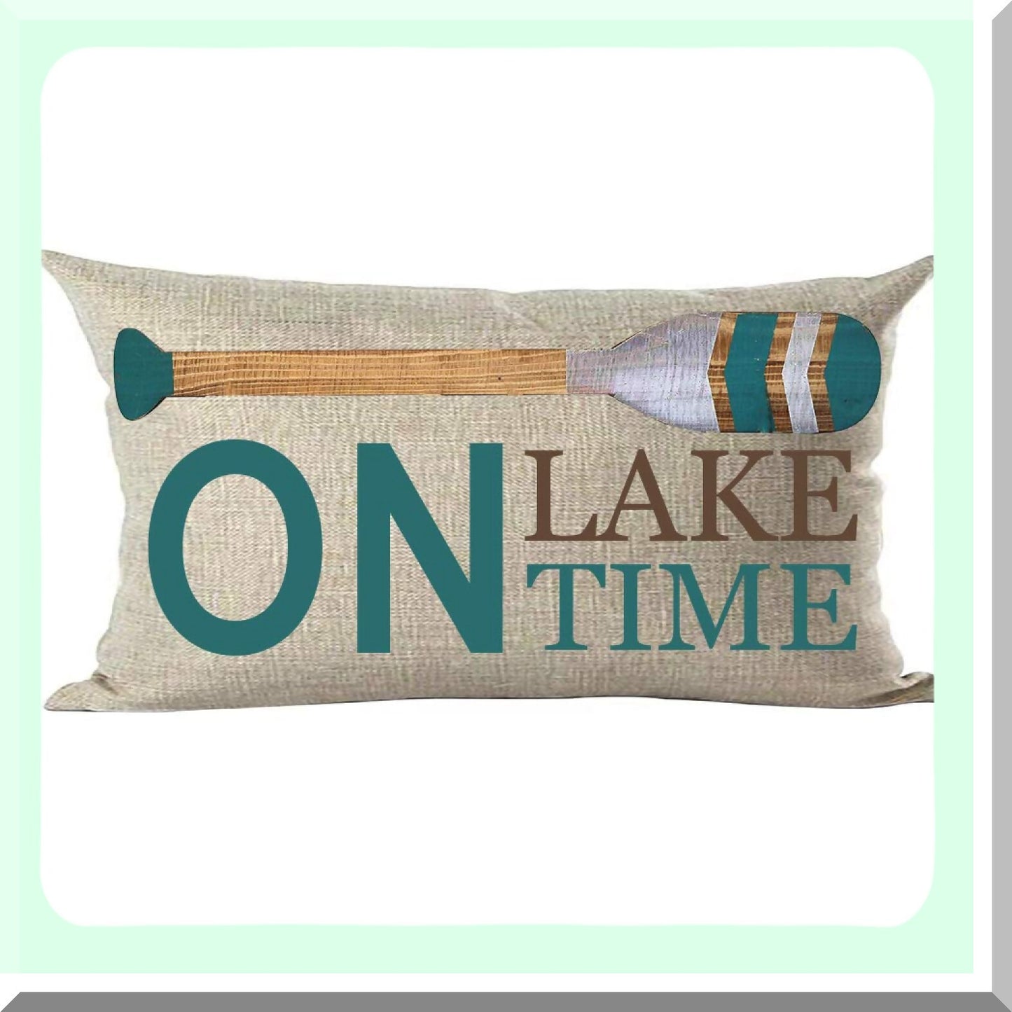 Lake Time Summer Quote Pillow Cover - Green Brown Word Art Decorative Lumbar Throw Case for Home Living Room Bed Sofa Car - Cotton Linen Rectangular 12 x 20 Inches