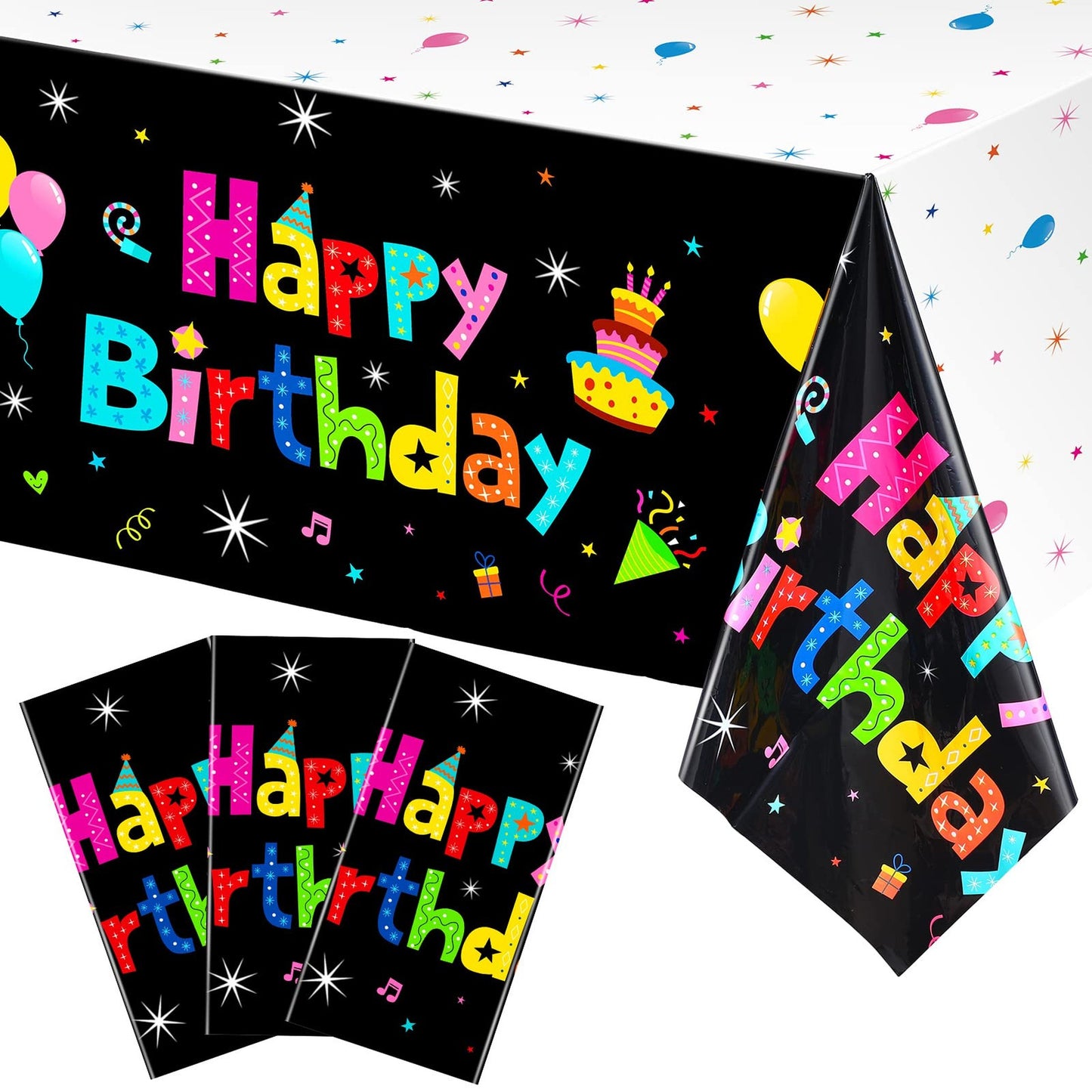 Rainbow Birthday Party Tablecloth Set - Colorful Plastic Table Cover for Baby Shower Decorations - 3-Piece Birthday Tablecloth Kit 54 x 108 Inch