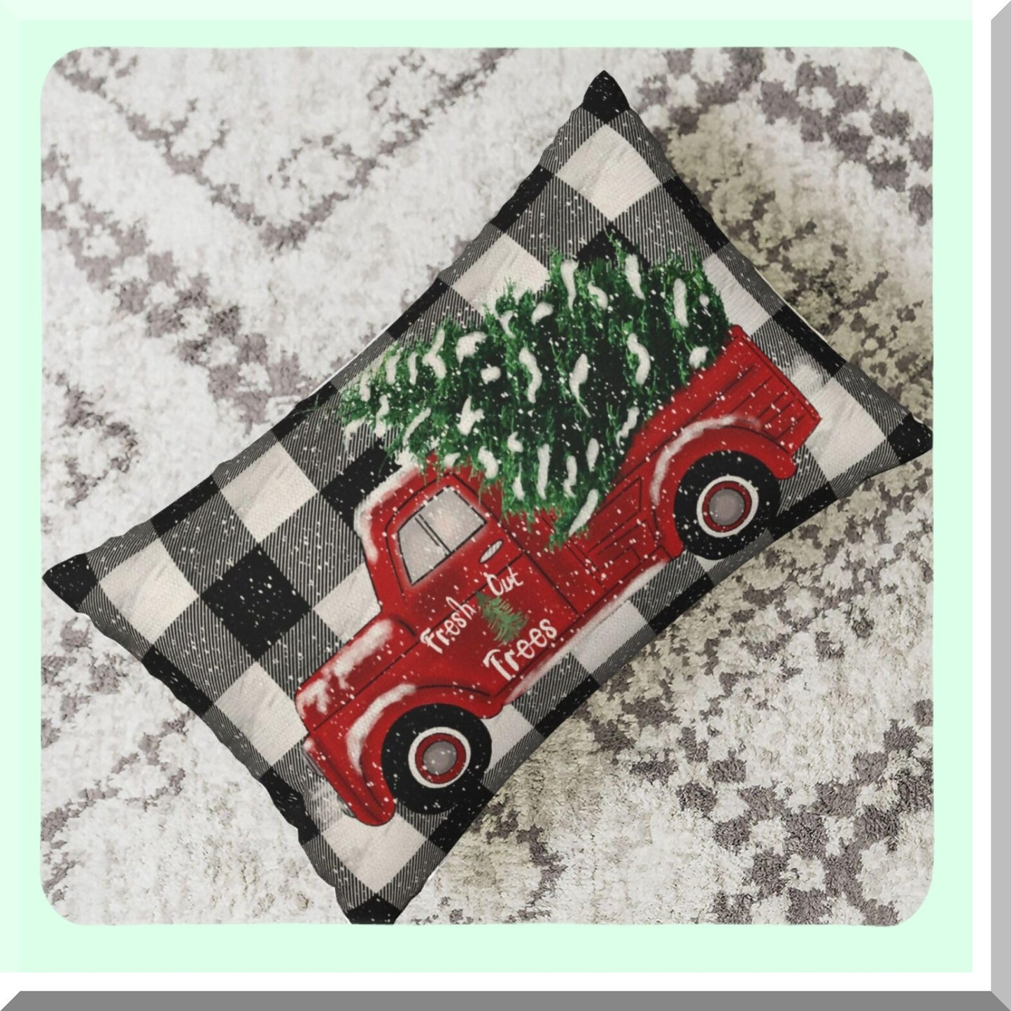 Winter Farmhouse Buffalo Plaid Pillow Covers Set - Decorative Throw Pillows for Home Couch Sofa - Tree Truck Design - 12x20 - Pack of 2