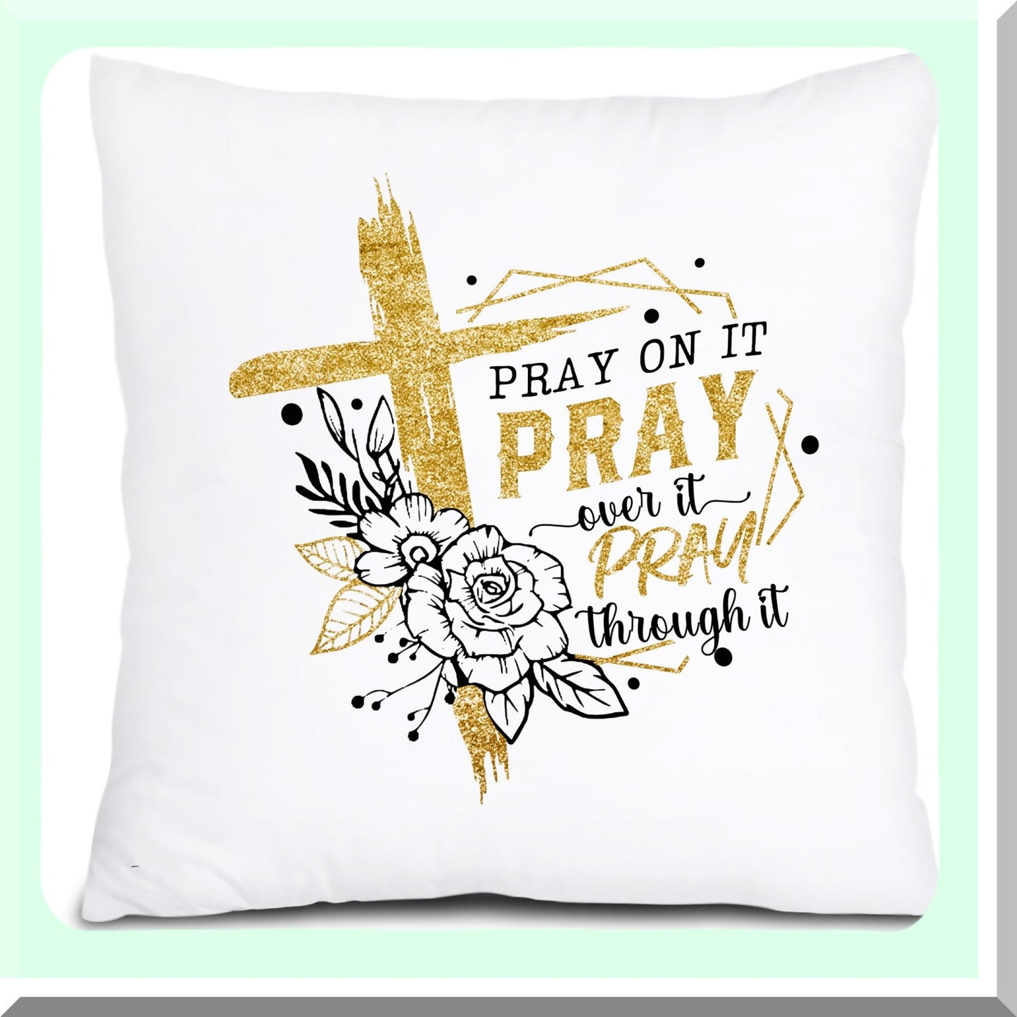 Floral Cross Prayer Pillowcase - Christian Pray Through It Throw Pillow Cover for Couch Bed Sofa - Inspirational 18x18 Inch Christian Gifts