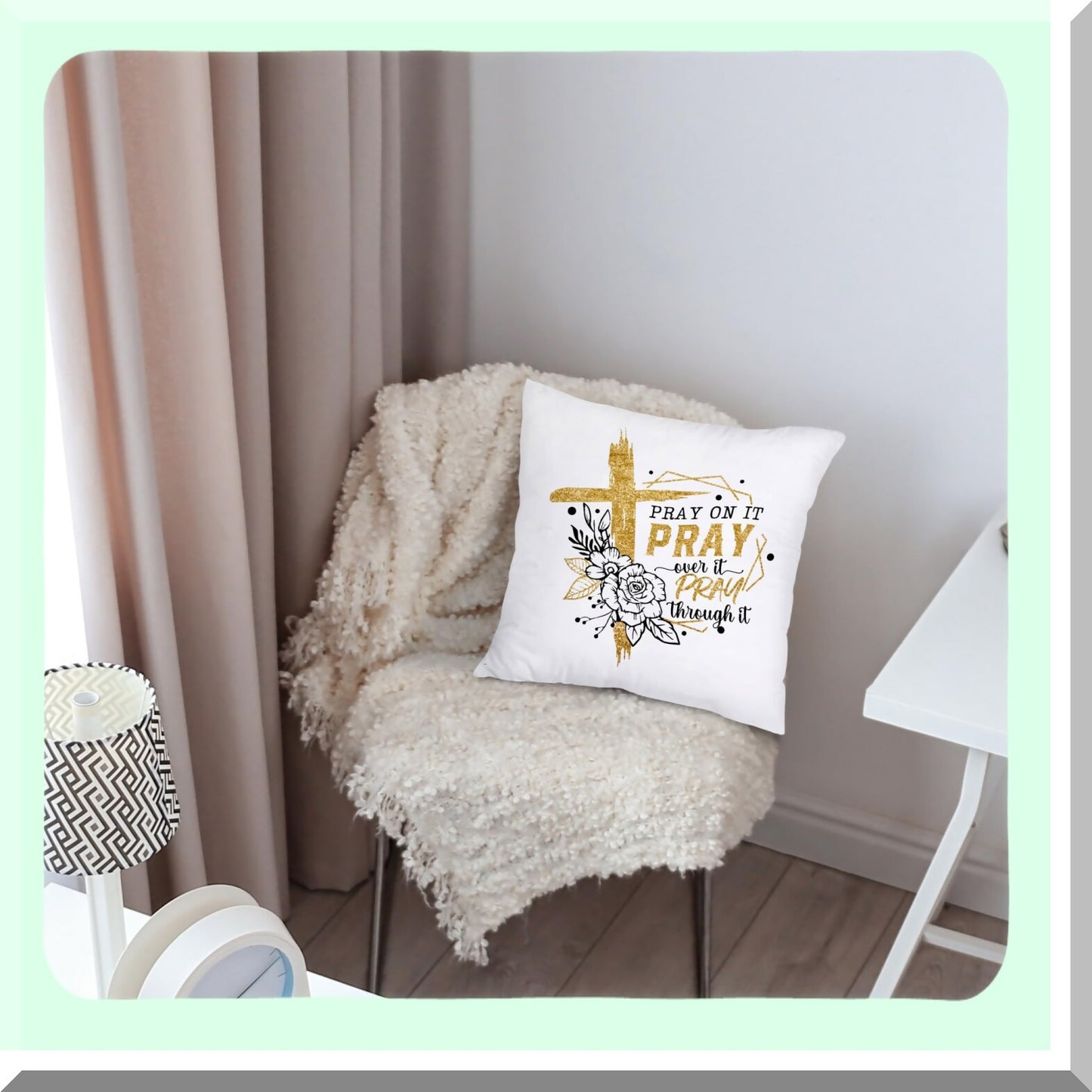 Floral Cross Prayer Pillowcase - Christian Pray Through It Throw Pillow Cover for Couch Bed Sofa - Inspirational 18x18 Inch Christian Gifts