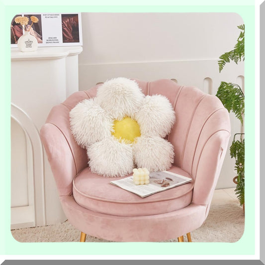 Floral Cozy Cushion - Plush Flower Shaped Throw Pillow for Bedroom Sofa Chair, Cute Room Decor Seating Cushion, 19.7 Inches Cream White Floor Pillow
