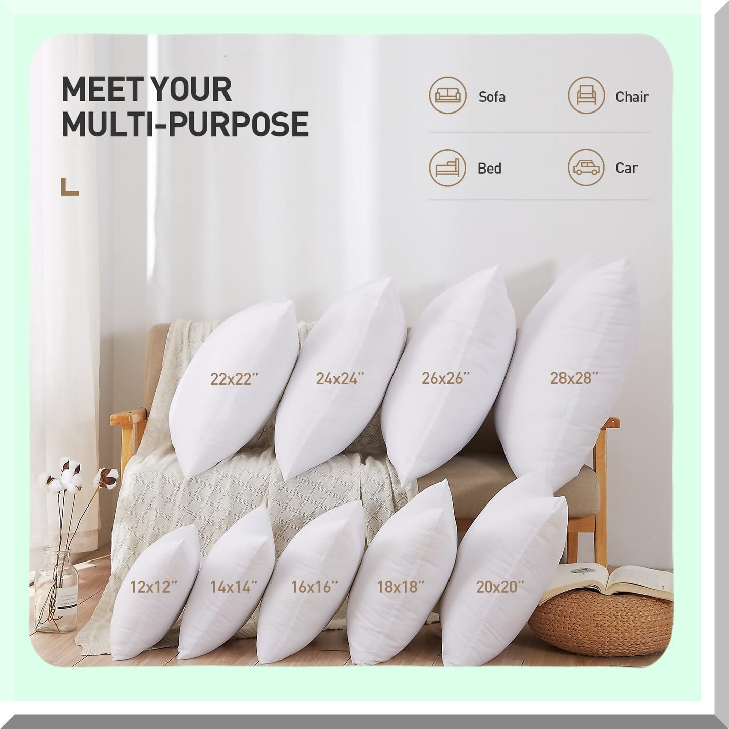 Luxury Square Pillow Inserts - Set of 2, 20x20 Premium Polyester Stuffer, White Throw Pillow Forms - Plush Cushion Fill for Home Decor