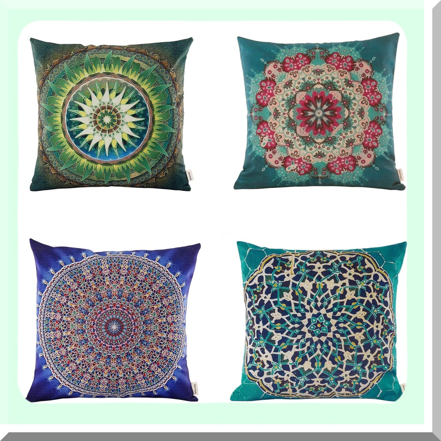Retro Floral Medallion Bohemian Pillow Covers - Set of 4 | Boho Decor Hippie Throw Pillows for Sofa Couch 18x18 - Decorative Vintage Cushion Case