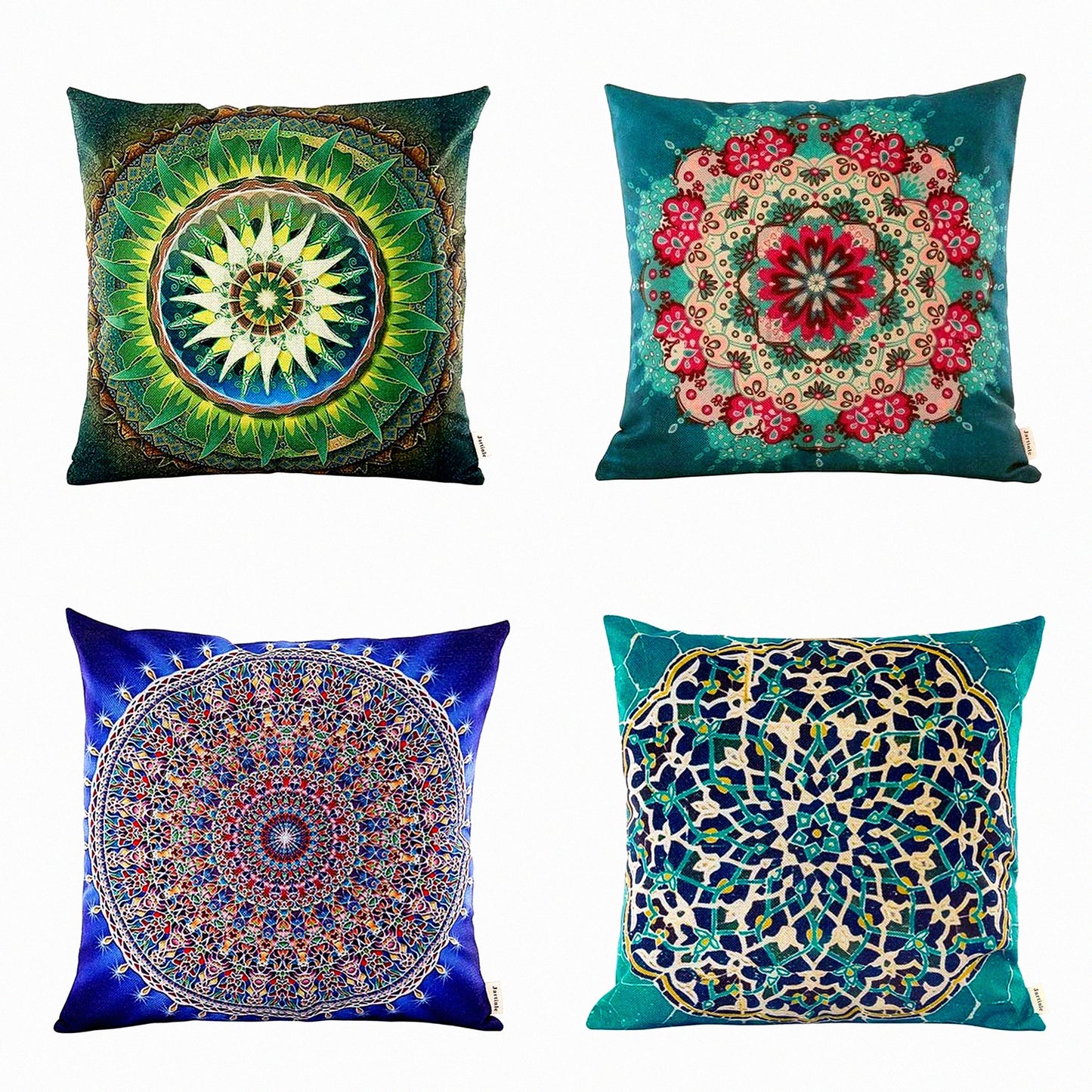 Retro Floral Medallion Bohemian Pillow Covers - Set of 4 | Boho Decor Hippie Throw Pillows for Sofa Couch 18x18 - Decorative Vintage Cushion Case