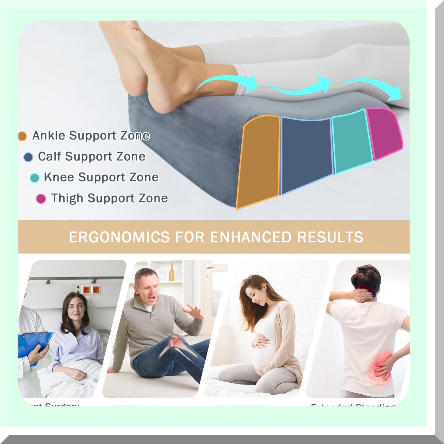 ElevateEase Memory Foam Leg Wedge Pillow - 8" Supportive Pillow for Swelling, Pain Relief, Post-Surgery Recovery & Circulation Boost - Washable Cover Included