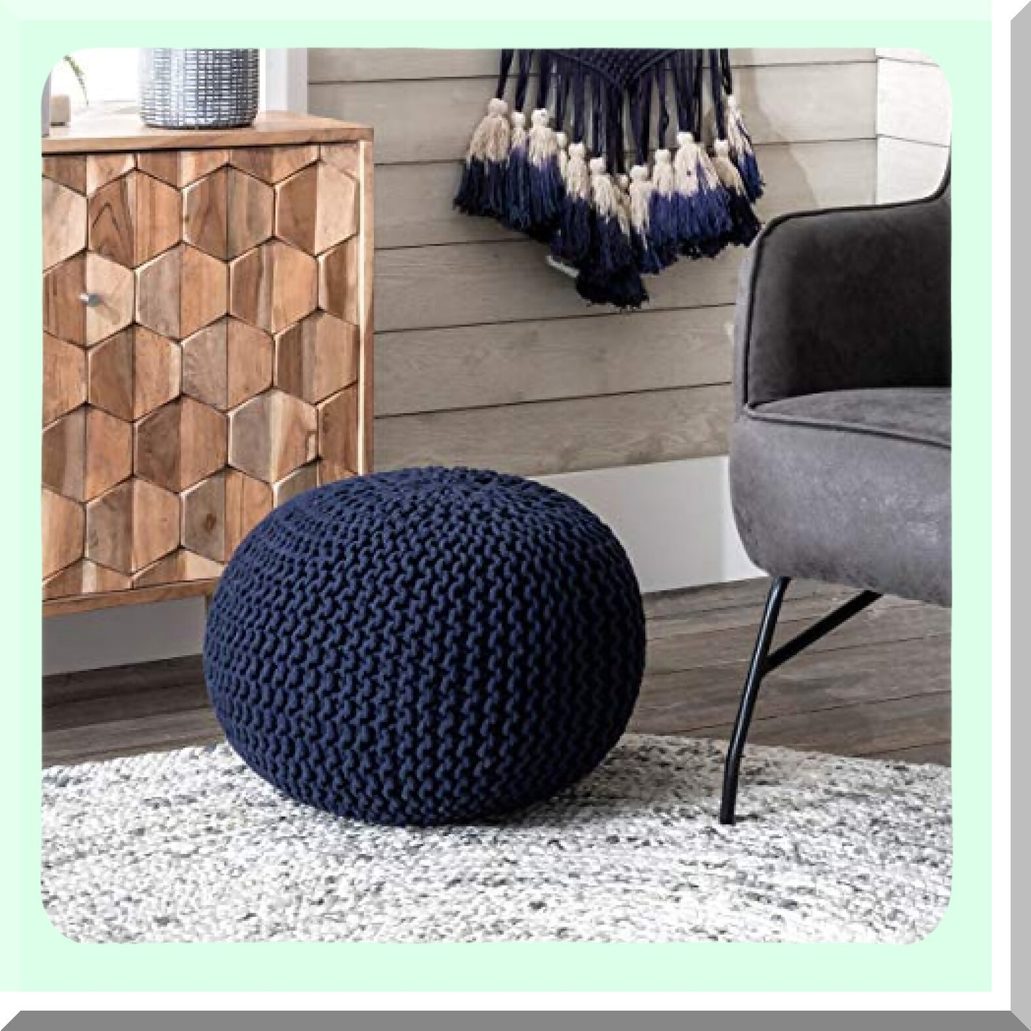 CozyKnit Round Ottoman Pouf - 14x20x20 Inch - Soft Knitted Footrest for Living Room, Bedroom, or Nursery - Stylish Home Decor Accent Piece