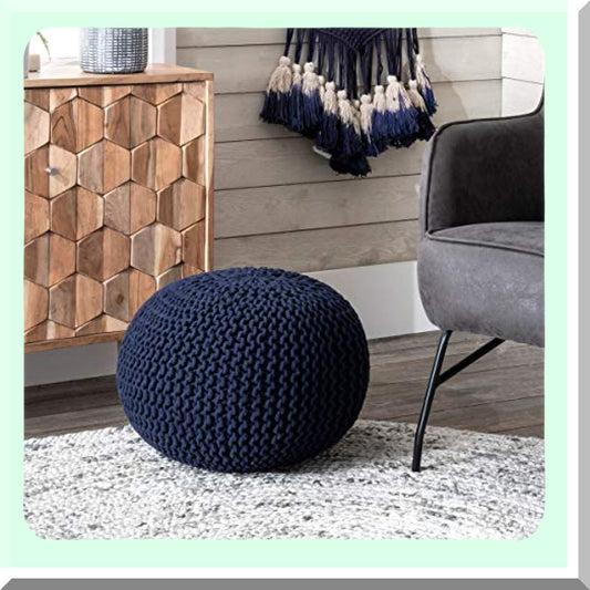 CozyKnit Round Ottoman Pouf - 14x20x20 Inch - Soft Knitted Footrest for Living Room, Bedroom, or Nursery - Stylish Home Decor Accent Piece