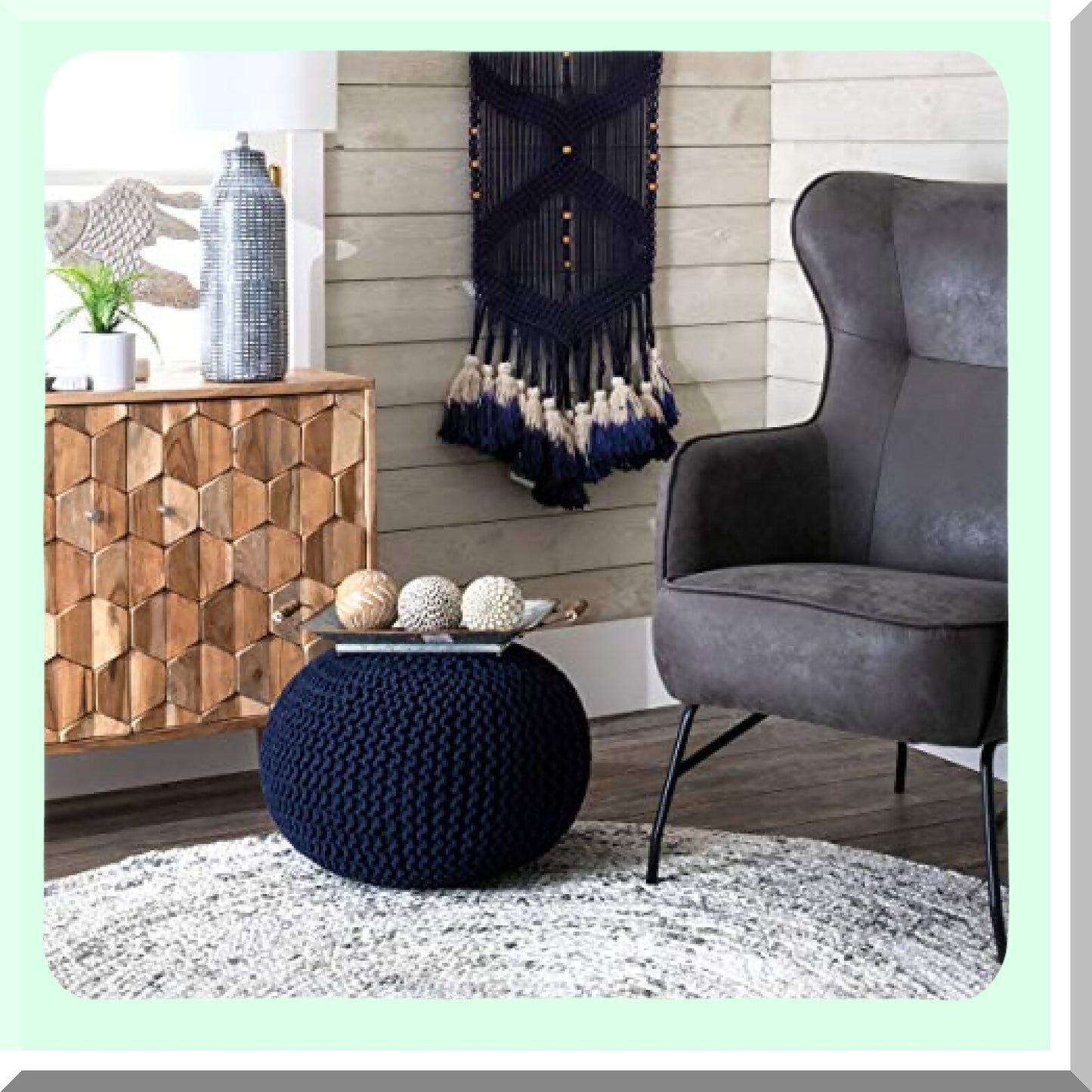 CozyKnit Round Ottoman Pouf - 14x20x20 Inch - Soft Knitted Footrest for Living Room, Bedroom, or Nursery - Stylish Home Decor Accent Piece