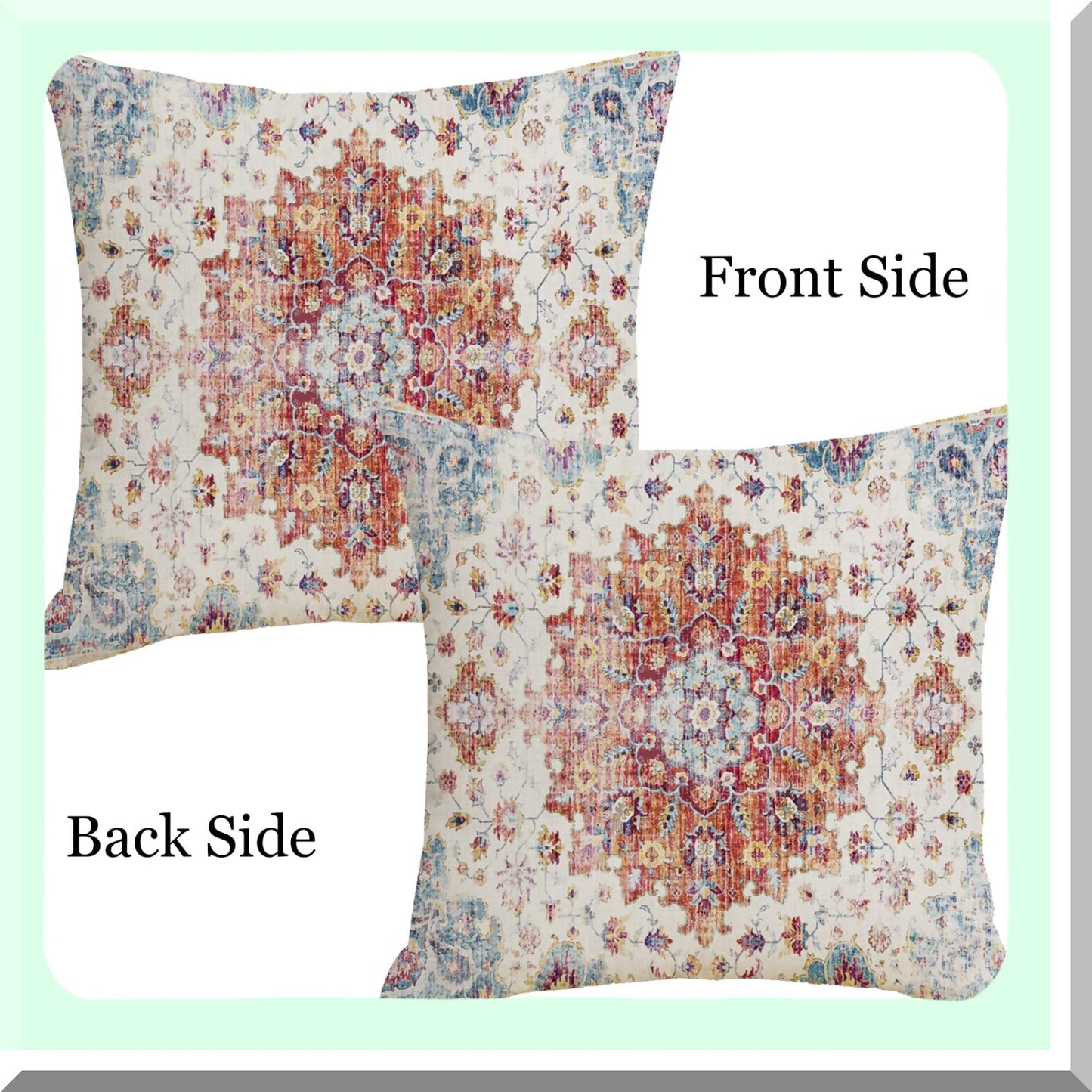 Ethnic Farmhouse Floral Pillow Covers - Set of 2, 18x18 Inch, Orange Blue Teal Coral Linen Decorative Throw Pillows for Outdoor Living Room Couch Sofa Decor