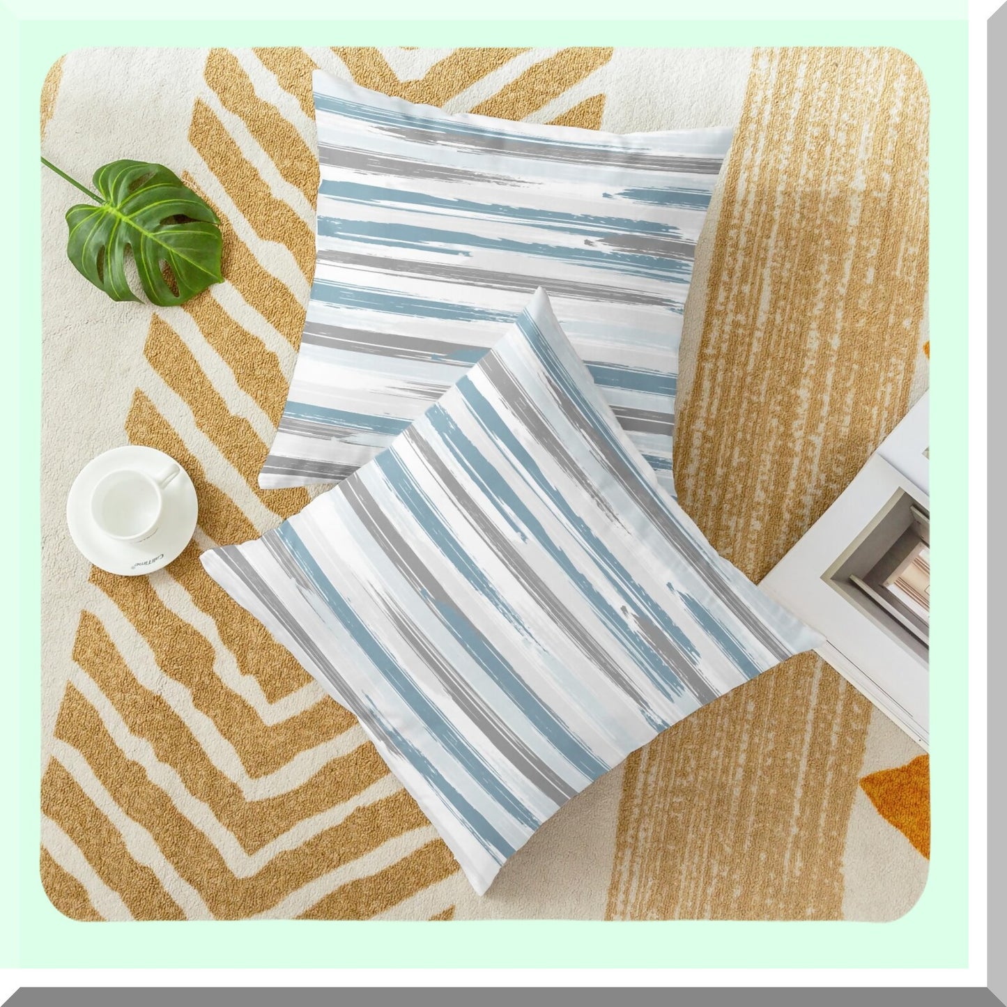 CozyFleece Rock Stone Geometric Texture Throw Pillow Cases - Pack of 2 Decorative Cushion Covers for Couch Bed Sofa - Farmhouse Decoration - 18 X 18 Inches - Smoke Blue Grey