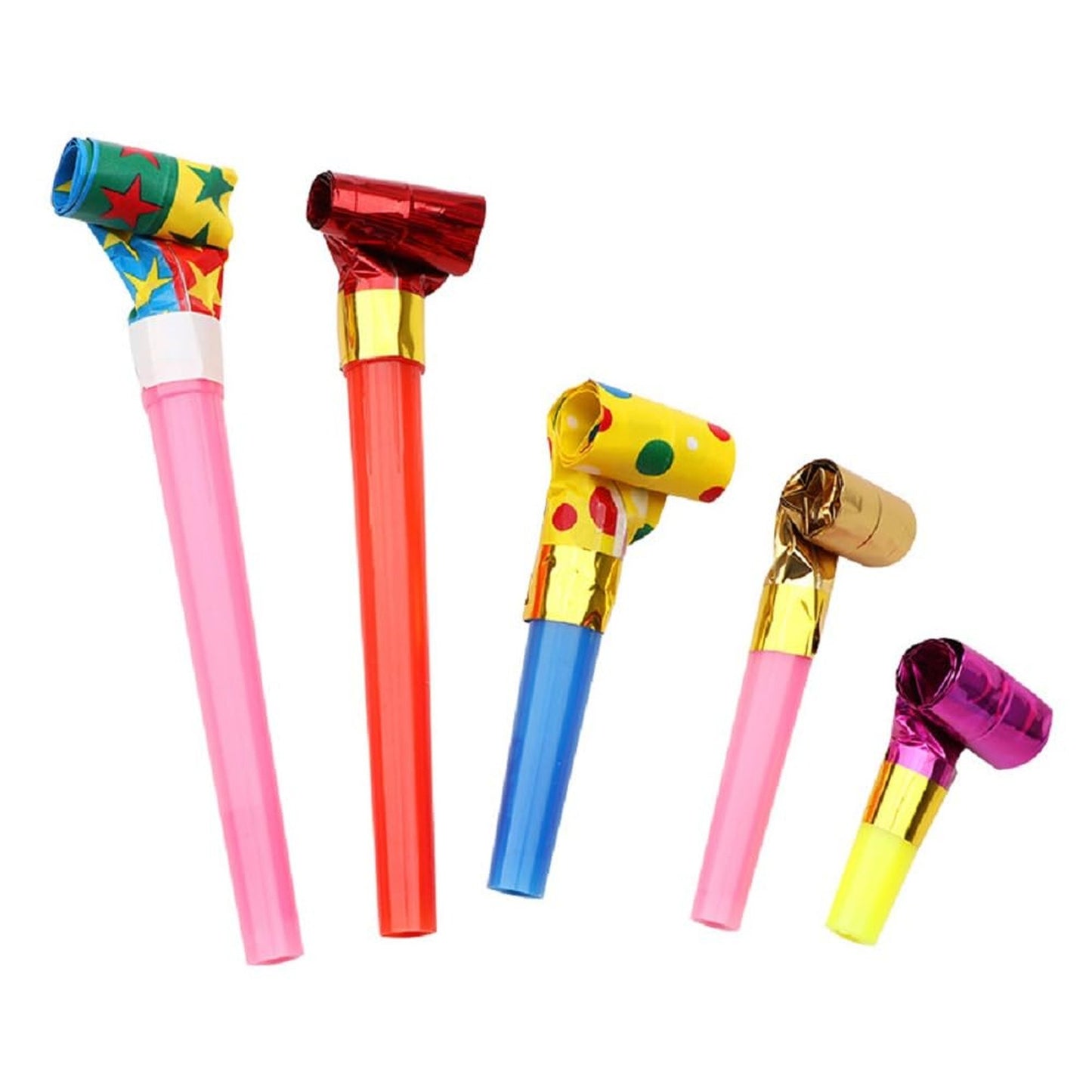 Colorful Party Blower Horn Set - 5pcs Music Paper Whistle Kit for Birthday Celebrations, Sports Events, and Games - Jewelry Making Supplies