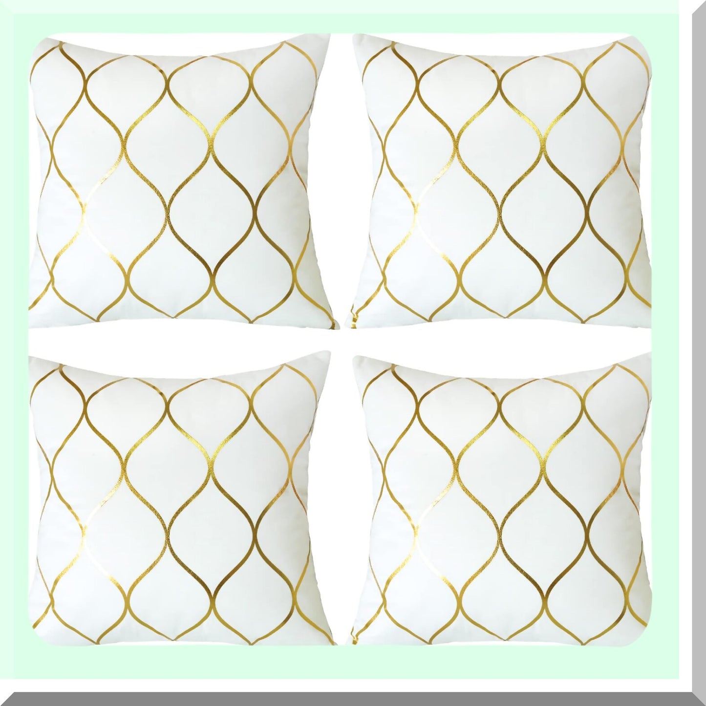 Luxury Gold Velvet Geometric Pillow Covers - Set of 4 Soft Square Cushion Covers for Couch Sofa, Home Bedroom Decor in Cream White - 18x18 Inches
