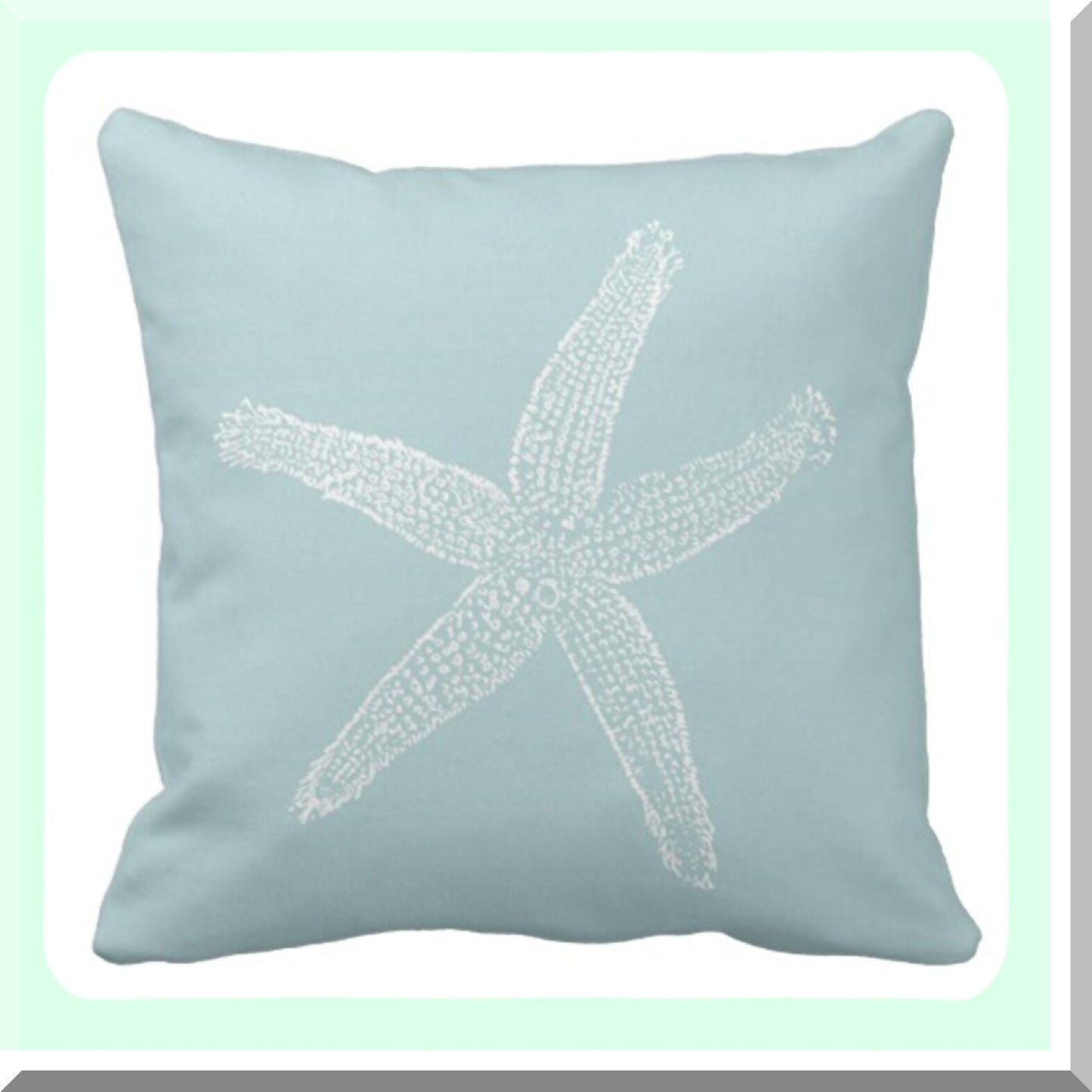 Seafoam Starfish Vintage Pillowcase - Decorative Green Fish Cover for Home Decor, Square 18 x 18 Inch Throw Pillow