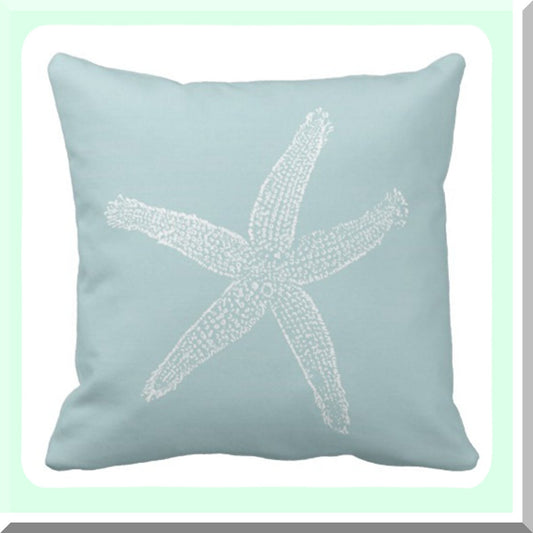 Seafoam Starfish Vintage Pillowcase - Decorative Green Fish Cover for Home Decor, Square 18 x 18 Inch Throw Pillow