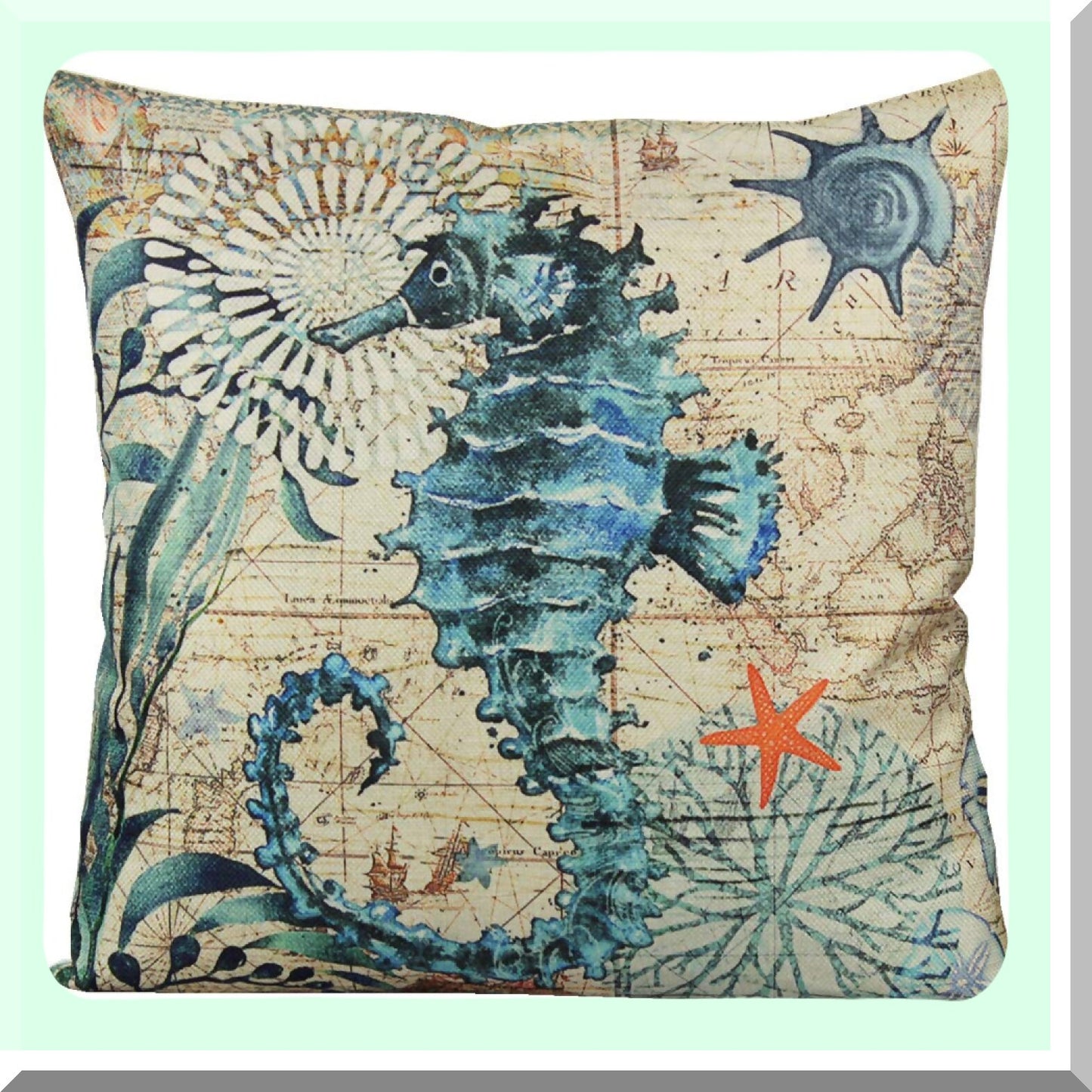 Sea Life Coastal Outdoor Pillow Covers - Set of 4, Nautical Beach Decor Cushion Cases for Patio Furniture, Mediterranean Ocean Theme 18x18 Inch