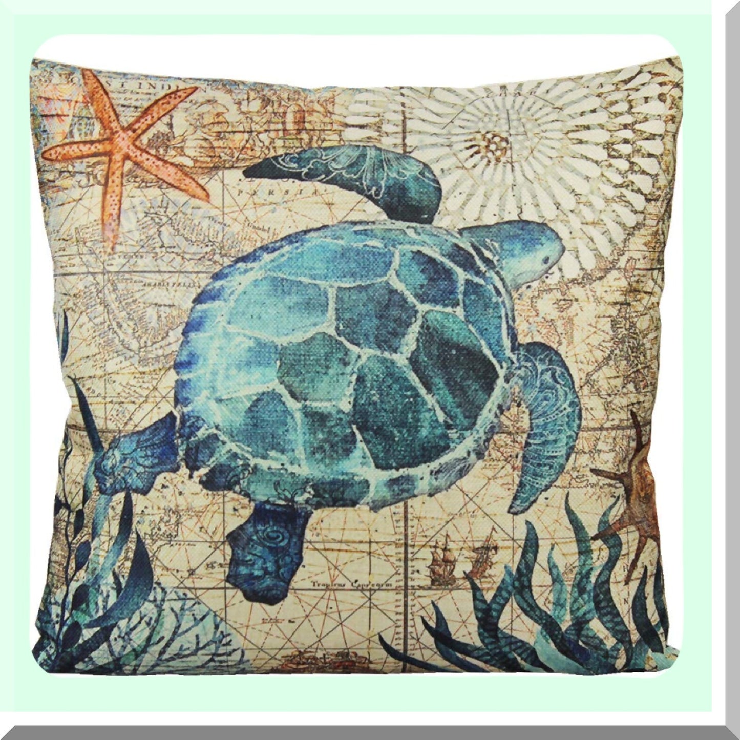 Sea Life Coastal Outdoor Pillow Covers - Set of 4, Nautical Beach Decor Cushion Cases for Patio Furniture, Mediterranean Ocean Theme 18x18 Inch