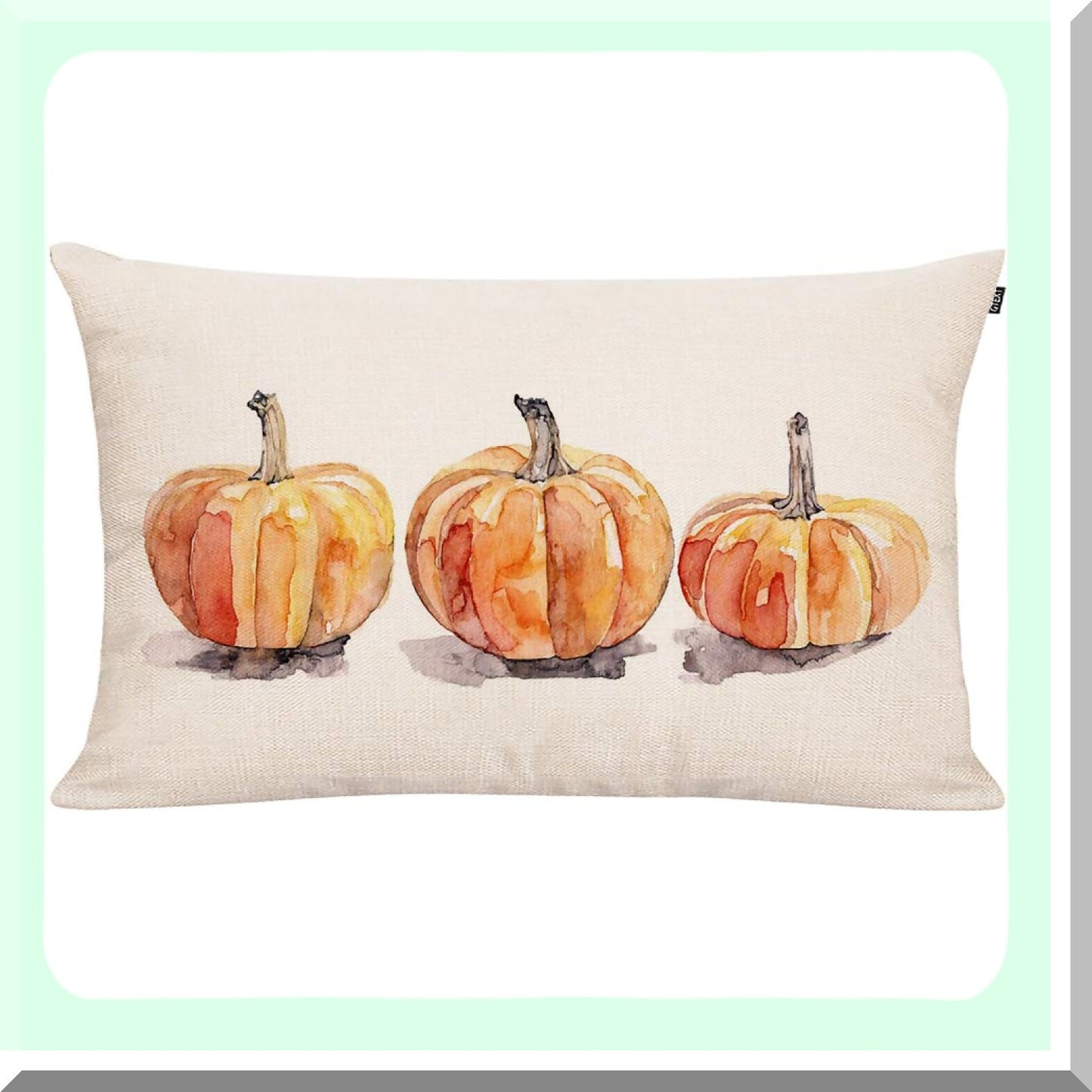 Fall Harvest Farmhouse Pumpkin Pillowcase - 20x12 Inch Long Cushion Cover for Farm Decor, Country Style Cotton Linen Couch Pillow Case