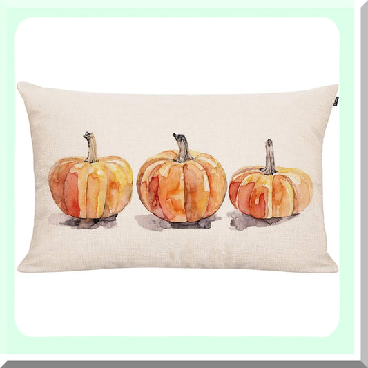 Fall Harvest Farmhouse Pumpkin Pillowcase - 20x12 Inch Long Cushion Cover for Farm Decor, Country Style Cotton Linen Couch Pillow Case