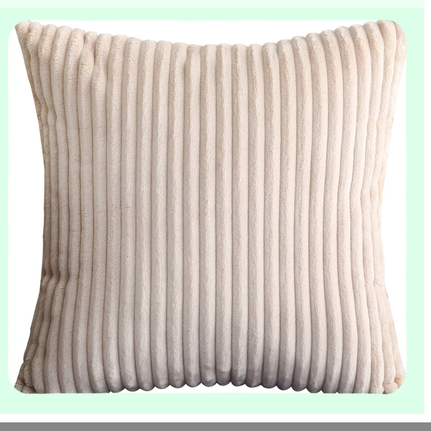 Luxury Velvet Striped Corduroy Throw Pillow Covers - Set of 2 Soft Plush Square Cushion Cases - Decorative Solid Beige 18"x18" - A17 Collection