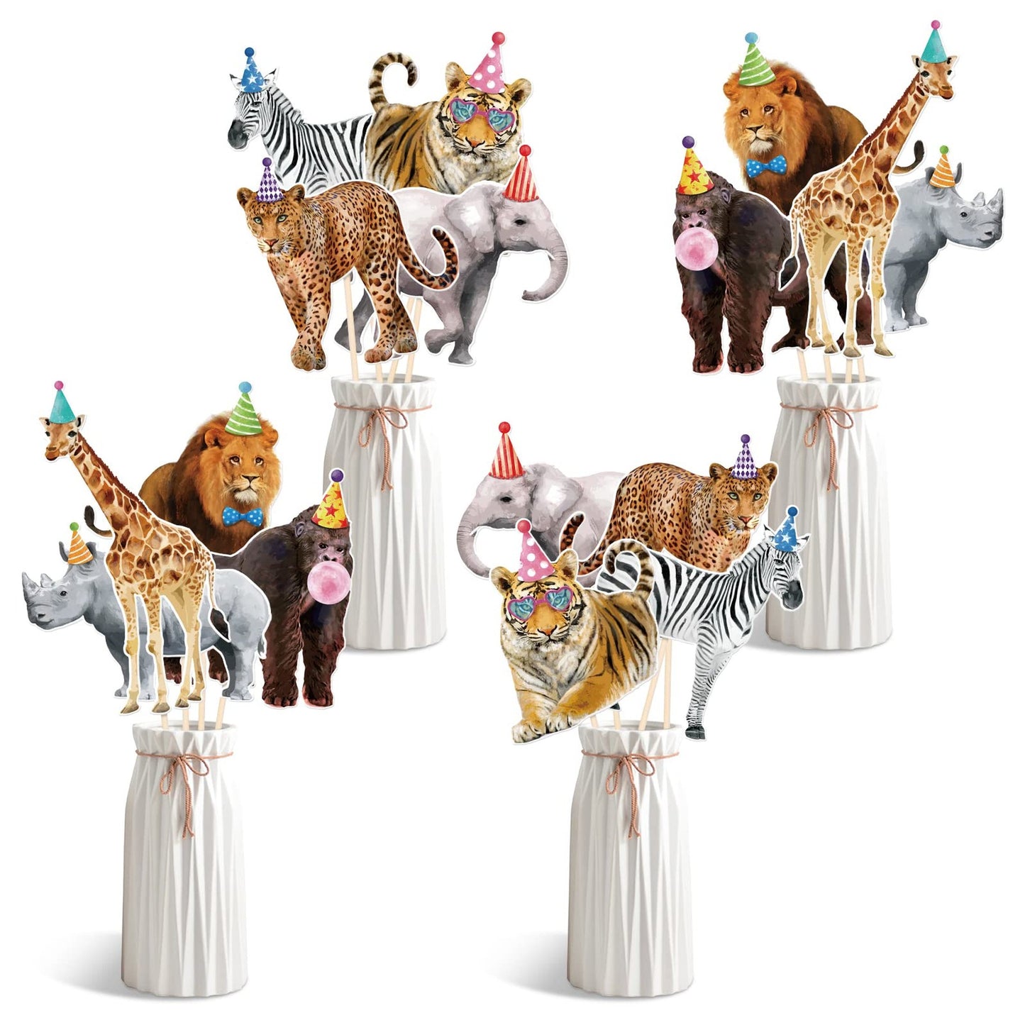 Safari Jungle Party Centerpiece Sticks - Set of 24 Decorations for Birthday & Baby Shower - Table Toppers & Cutouts - Fun & Festive Party Supplies