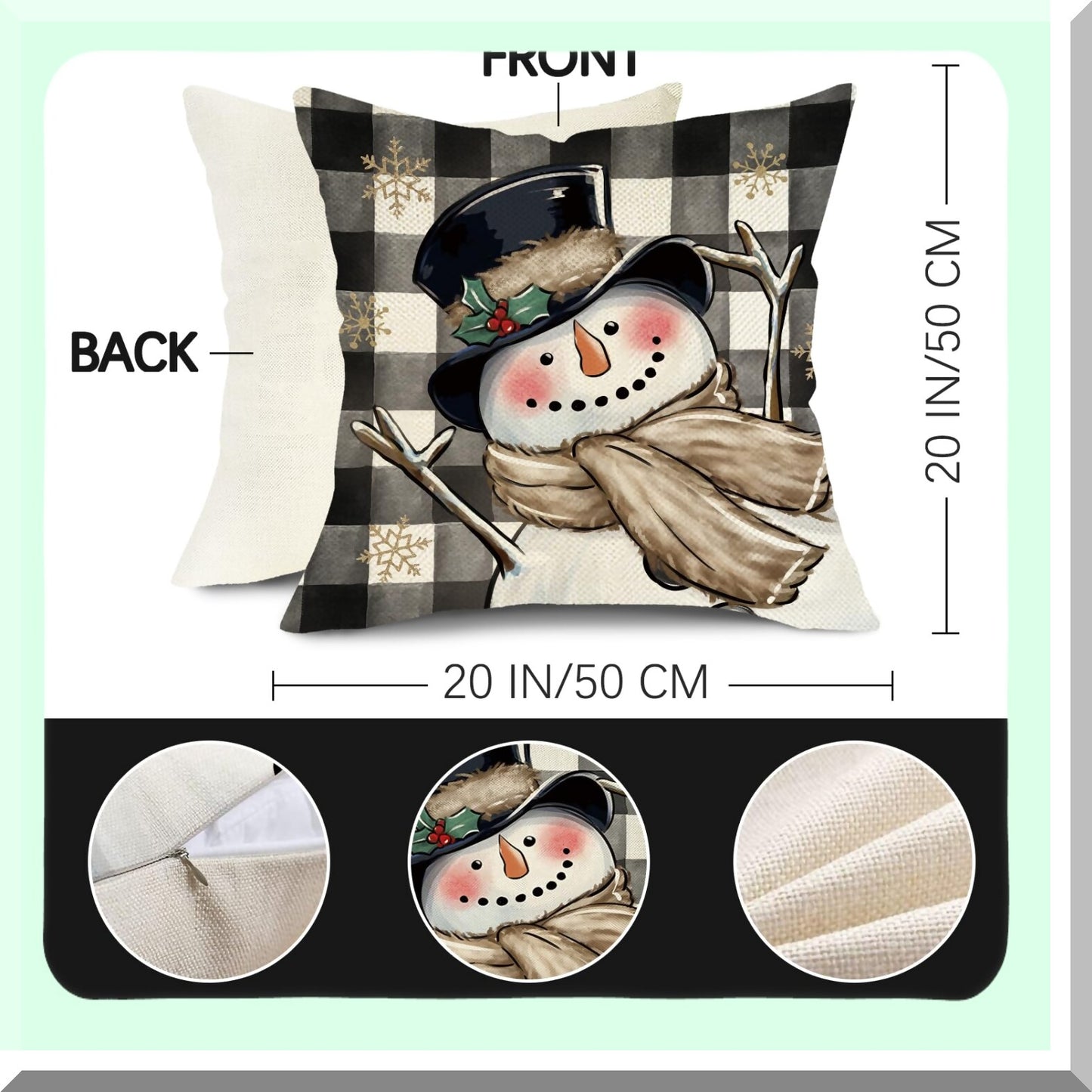 Cozy Snowman Gnome Winter Pillow Covers - Set of 4, Buffalo Plaid Holiday Farmhouse Cushion Case - 20 x 20 Decorative Outdoor Home Decor