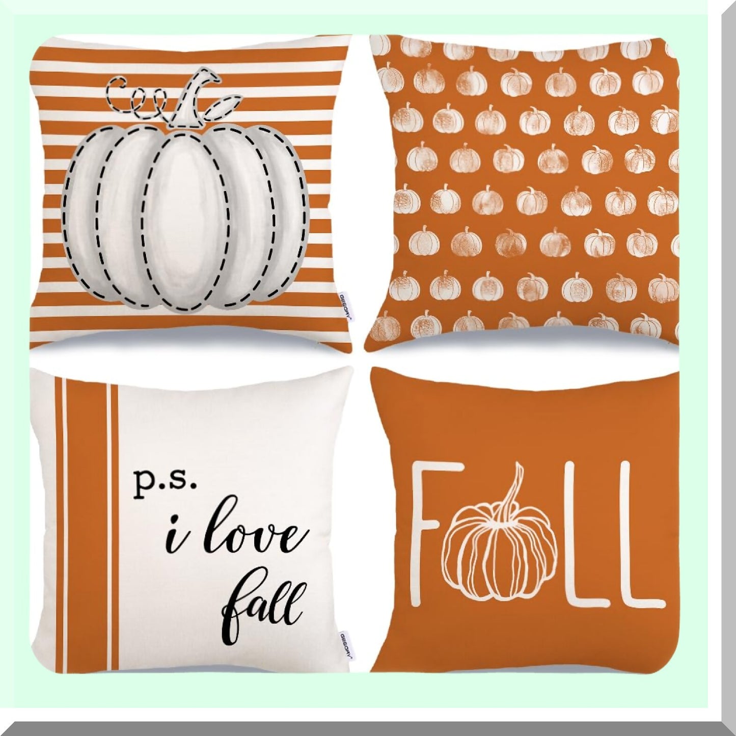 Fall Harvest Stripe Pillow Covers - Set of 4, Autumn Pumpkins Decorative Throw Pillows for Farmhouse Thanksgiving Decor. Ideal for Home Sofa and Couch.