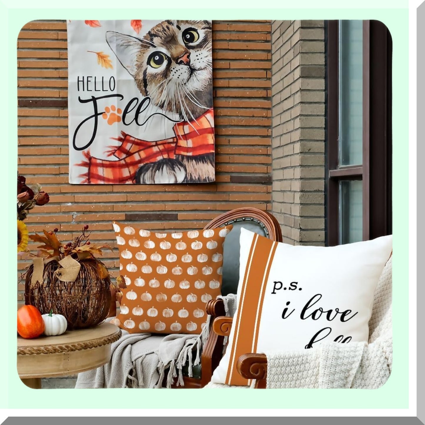 Fall Harvest Stripe Pillow Covers - Set of 4, Autumn Pumpkins Decorative Throw Pillows for Farmhouse Thanksgiving Decor. Ideal for Home Sofa and Couch.