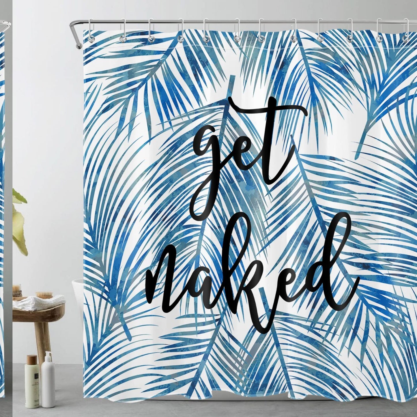 Blue Palm Leaf Shower Curtain 72x72 inches