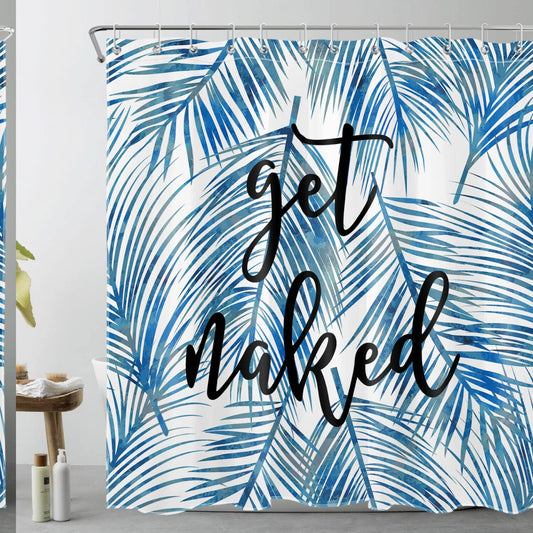Blue Palm Leaf Shower Curtain 72x72 inches